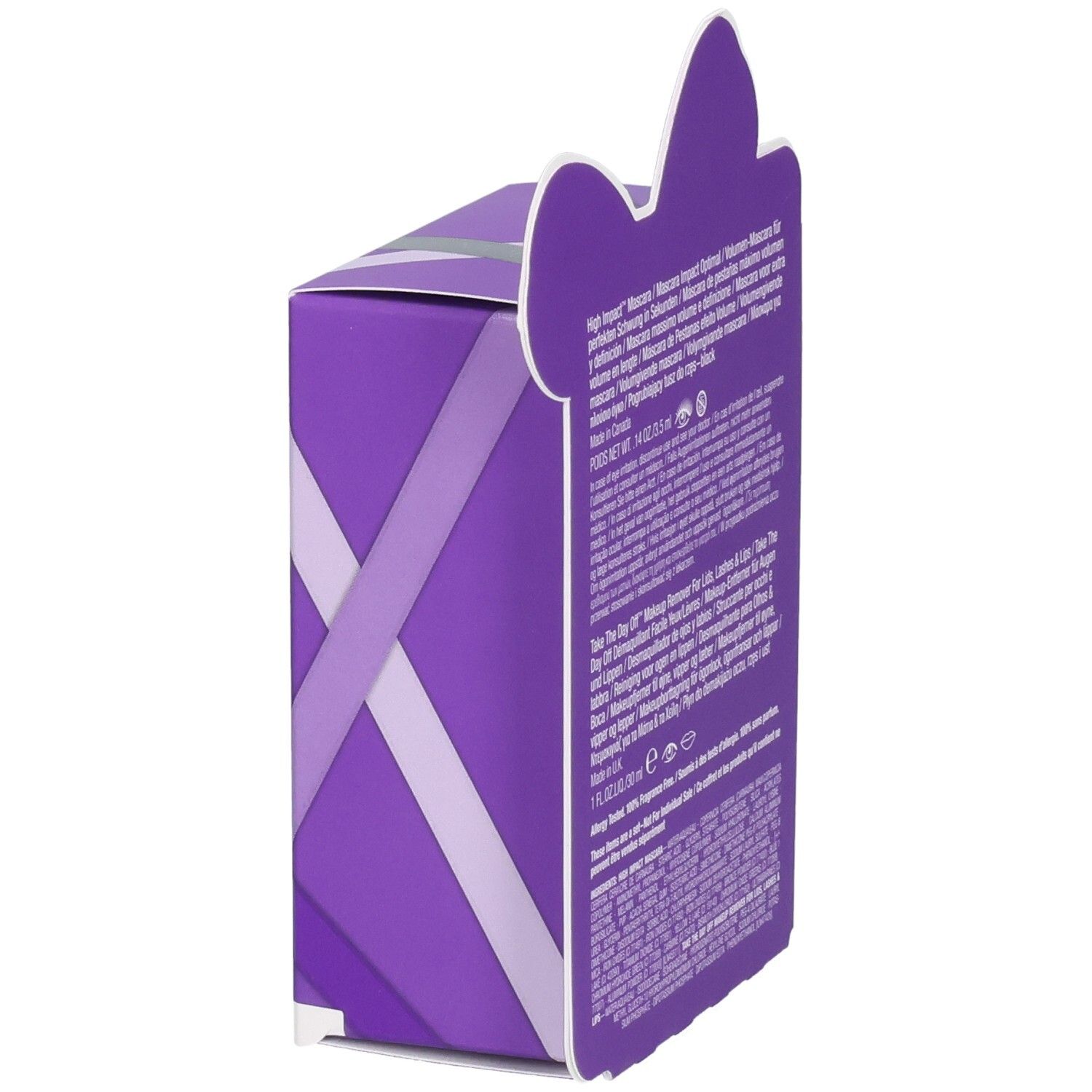 Côté de la boîte cadeau Clinique avec informations produit.