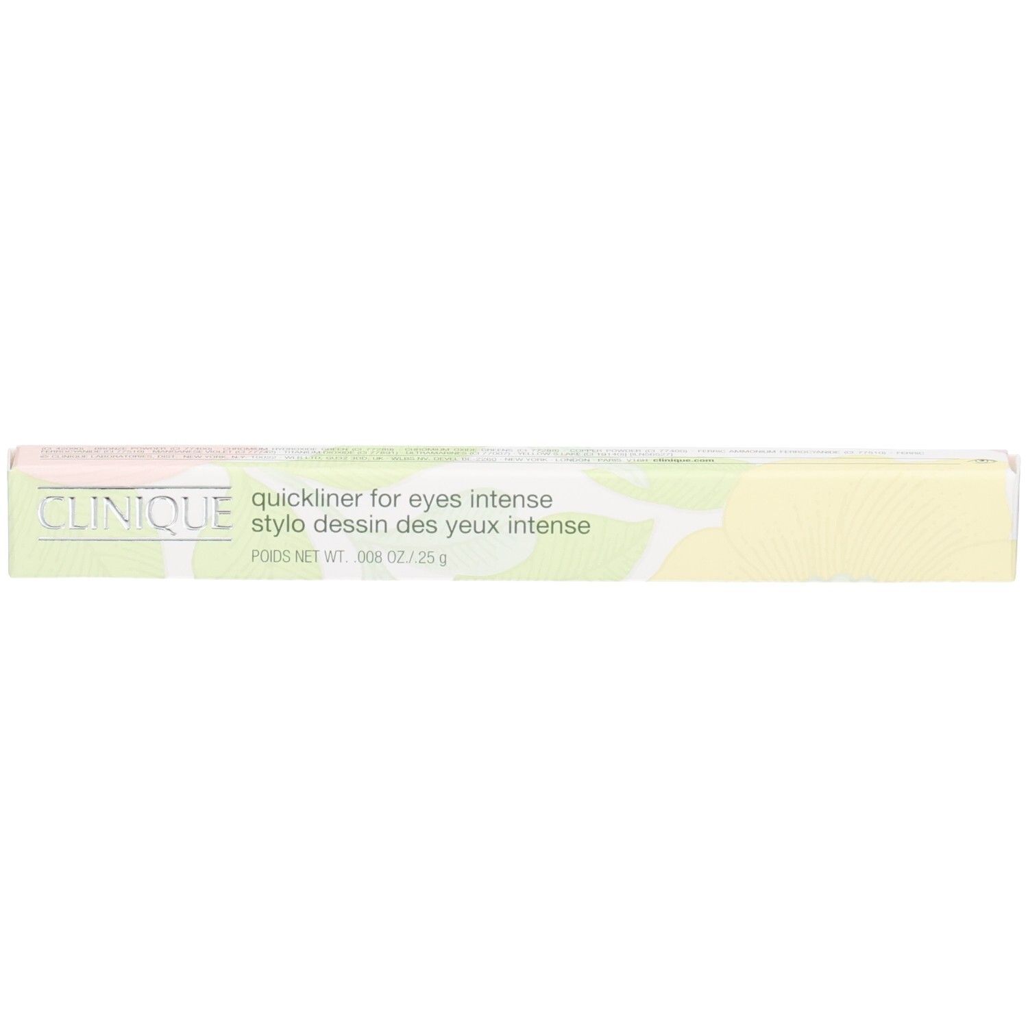 Emballage de crayon Clinique Quickliner for Eyes Intense avec motif floral.