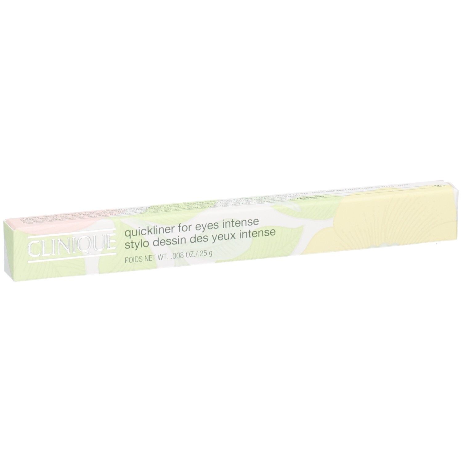 Emballage de crayon pour les yeux Clinique Quickliner for Eyes Intense avec motif floral.