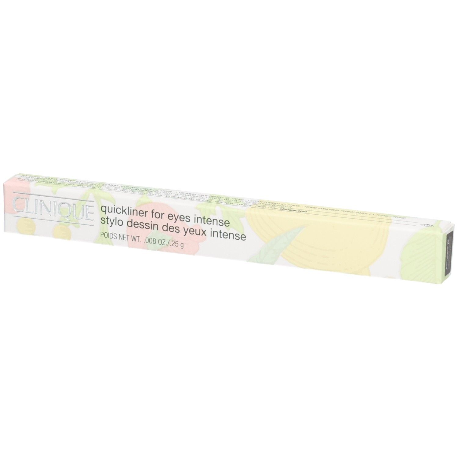 Clinique Quickliner for Eyes Intense, emballage de crayon à motif floral.