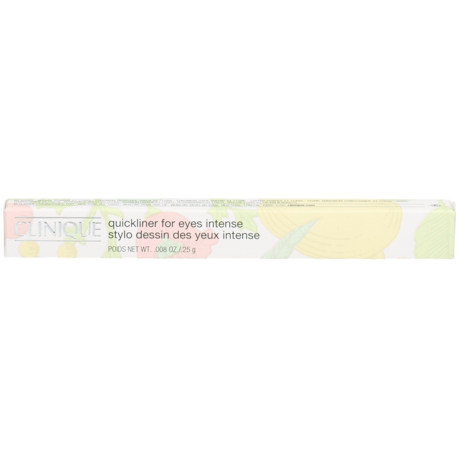 Clinique Quickliner for Eyes Intense, emballage de crayon à motif floral.