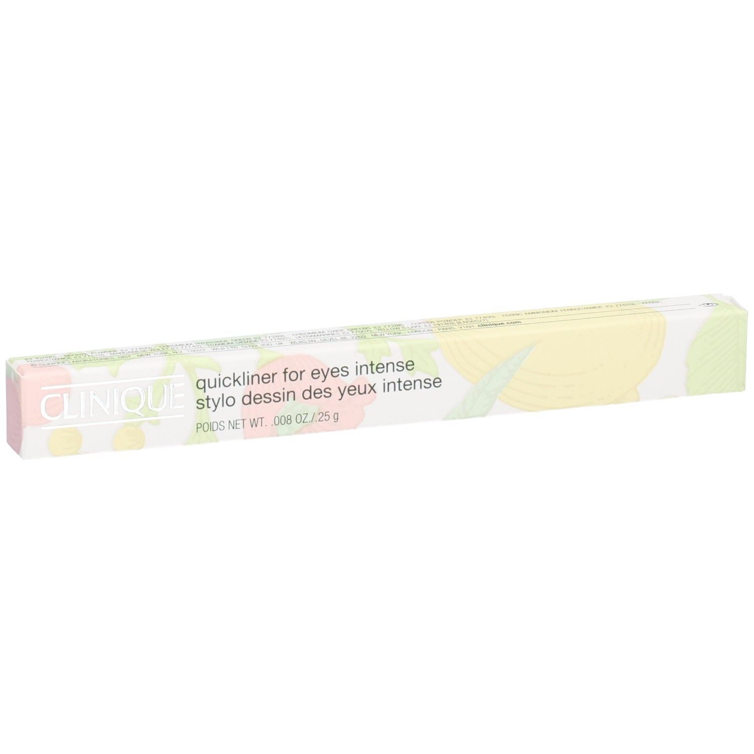 Clinique Quickliner for Eyes Intense, emballage de crayon à motif floral.