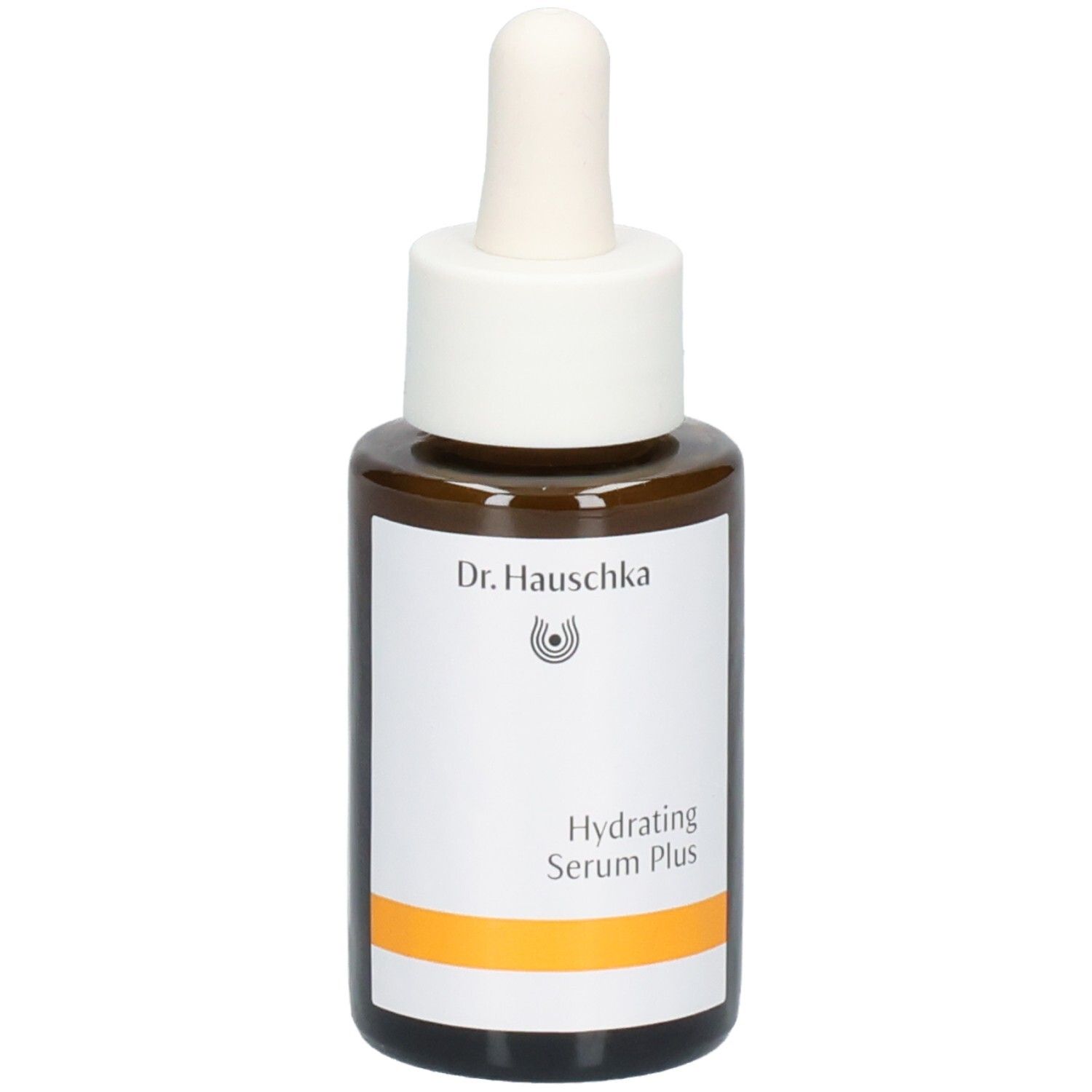 Sérum hydratant Dr.Hauschka Plus dans un flacon en verre brun avec bouchon compte-gouttes.