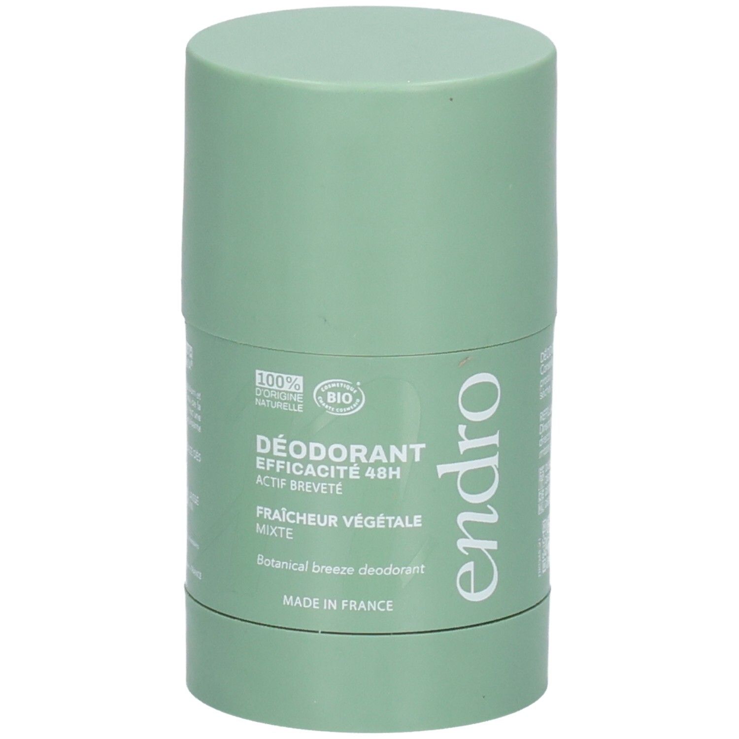 Déodorant stick Endro: Efficacité 48H, fraîcheur végétale. 100% ingrédients naturels. Certifié Bio.
