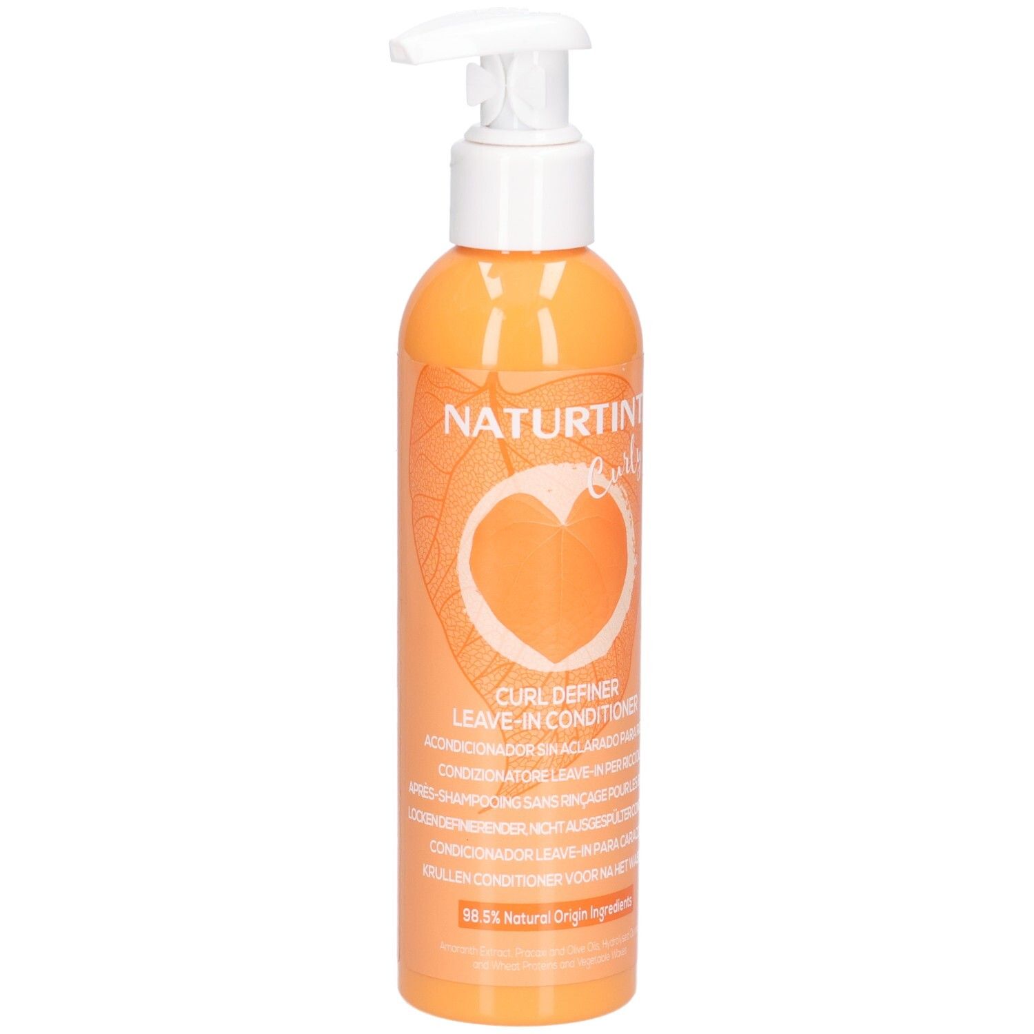 Bouteille orange avec pompe, Naturtint Curl Definer Après-Shampooing Sans Rinçage.