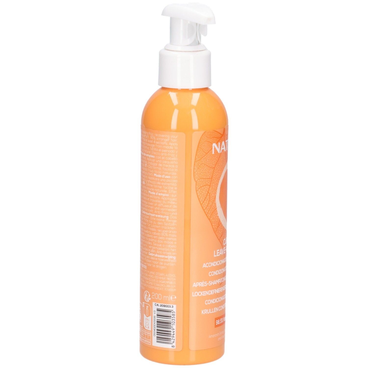 Arrière d'une bouteille orange avec pompe, Naturtint Curl Definer.