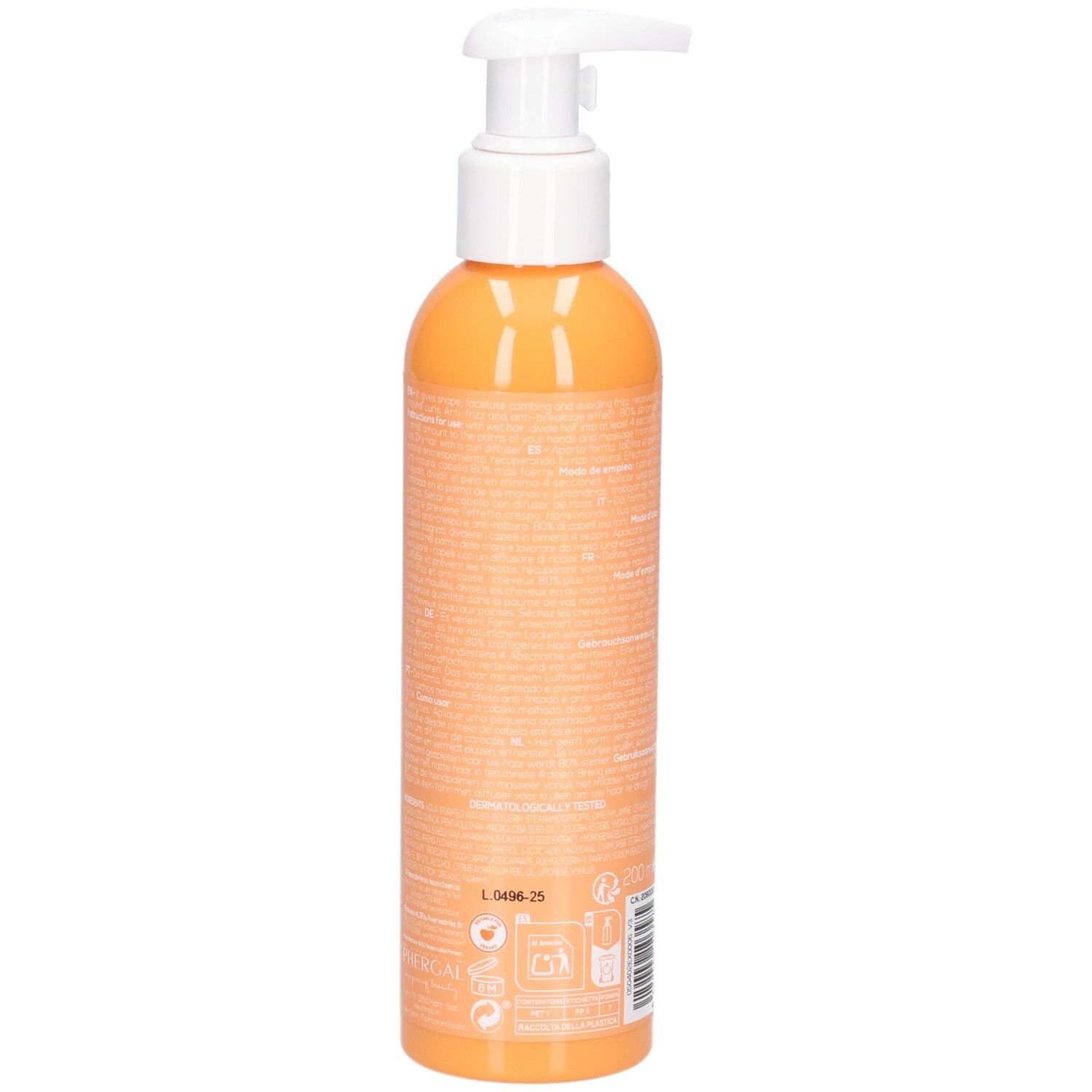 Arrière d'une bouteille orange avec pompe, Naturtint Curl Definer.