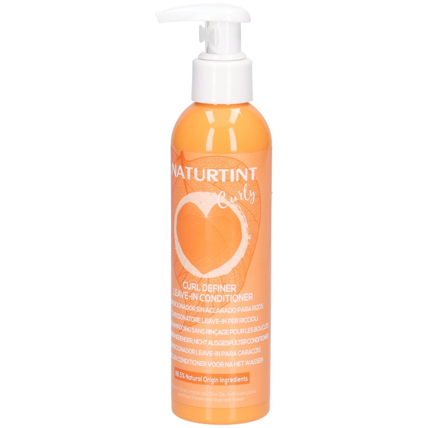 Bouteille orange avec pompe, Naturtint Curl Definer Après-Shampooing Sans Rinçage.