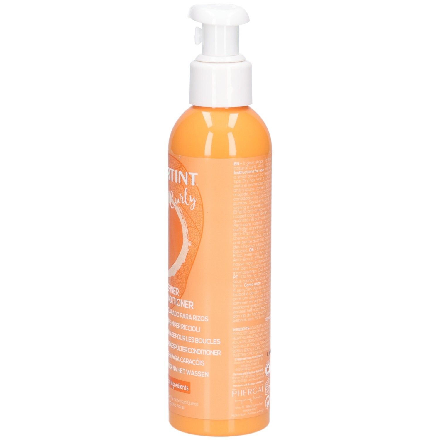 Arrière d'une bouteille orange avec pompe, Naturtint Curl Definer.