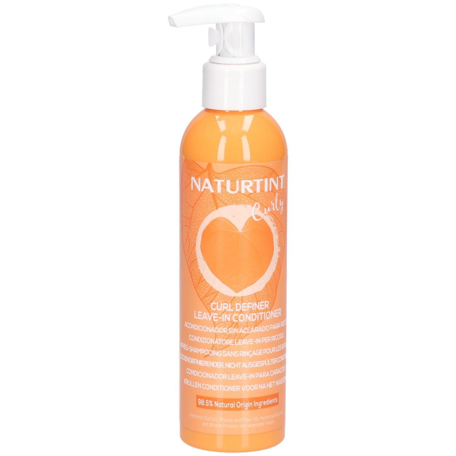 Bouteille orange avec pompe, Naturtint Curl Definer Après-Shampooing Sans Rinçage.