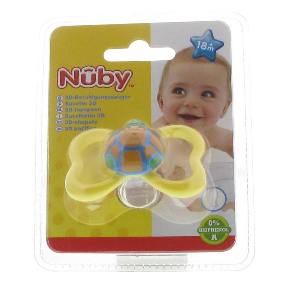 Nuby Sucette 3D Paci-Pals Ovale Jaune Tortue +18m