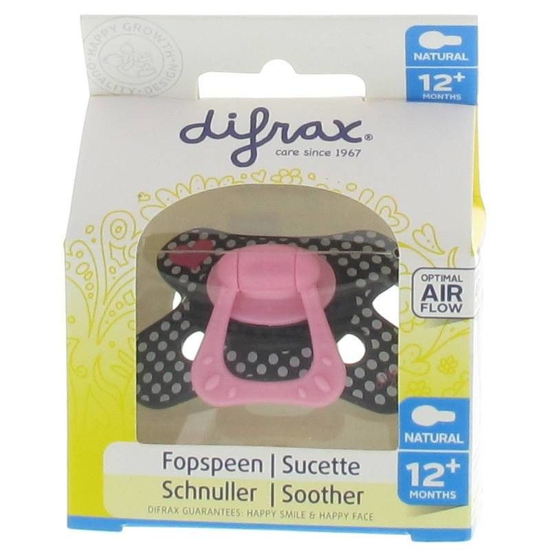 Difrax Sucette Natural Girl +12M Boules Noires/Blanches