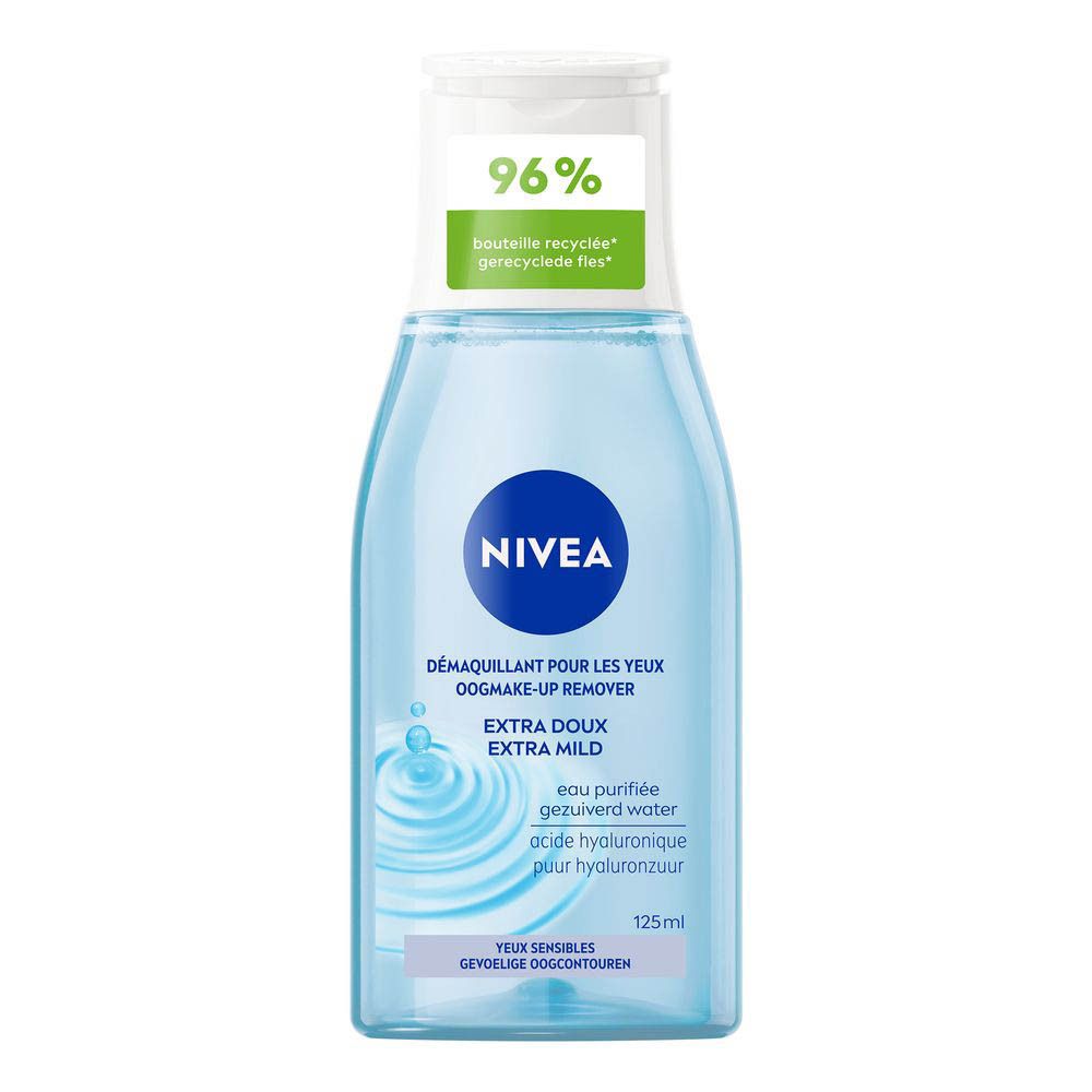 Démaquillant Yeux NIVEA Extra Doux, 125ml, flacon 96% recyclé.