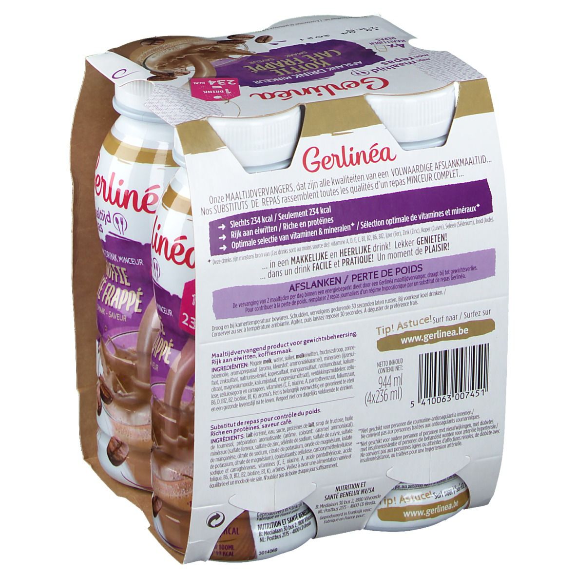 Lot de 3] GERLINEA Milk Shake substitut de repas saveur chocolat