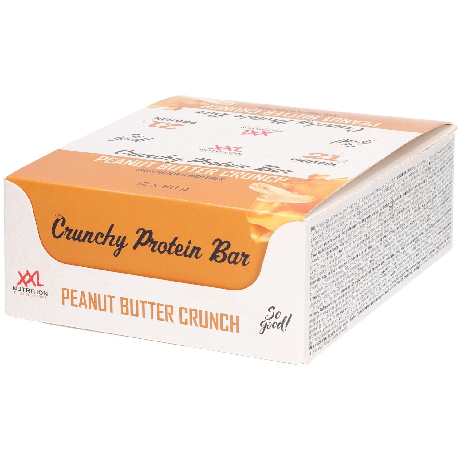Boîte de Crunchy Protein Bar, Peanut Butter Crunch. Marque XXL Nutrition. 12 barres.