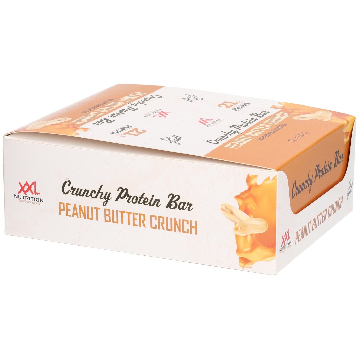 Boîte de Crunchy Protein Bar, Peanut Butter Crunch. Marque XXL Nutrition. 12 barres.