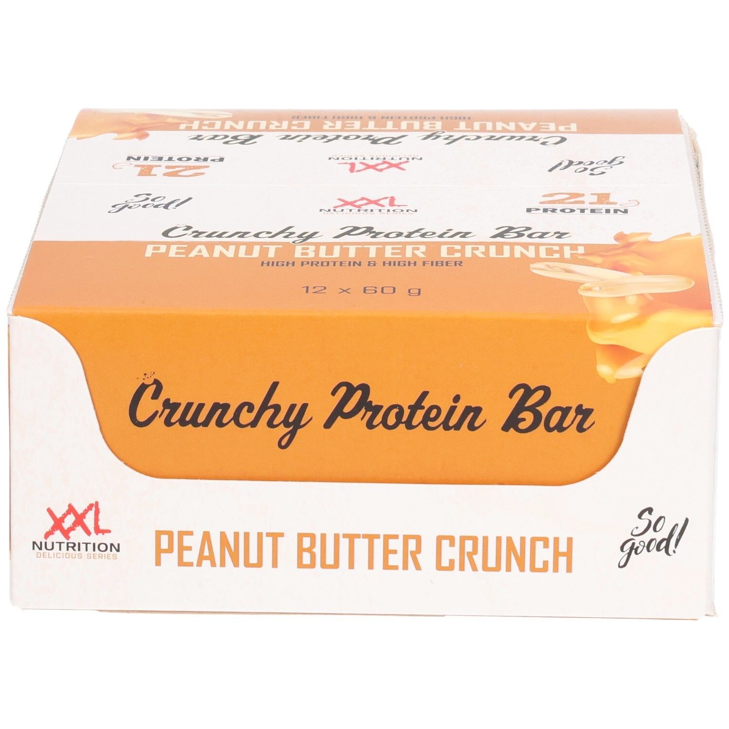 Boîte de Crunchy Protein Bar, Peanut Butter Crunch. Marque XXL Nutrition. 12 barres.