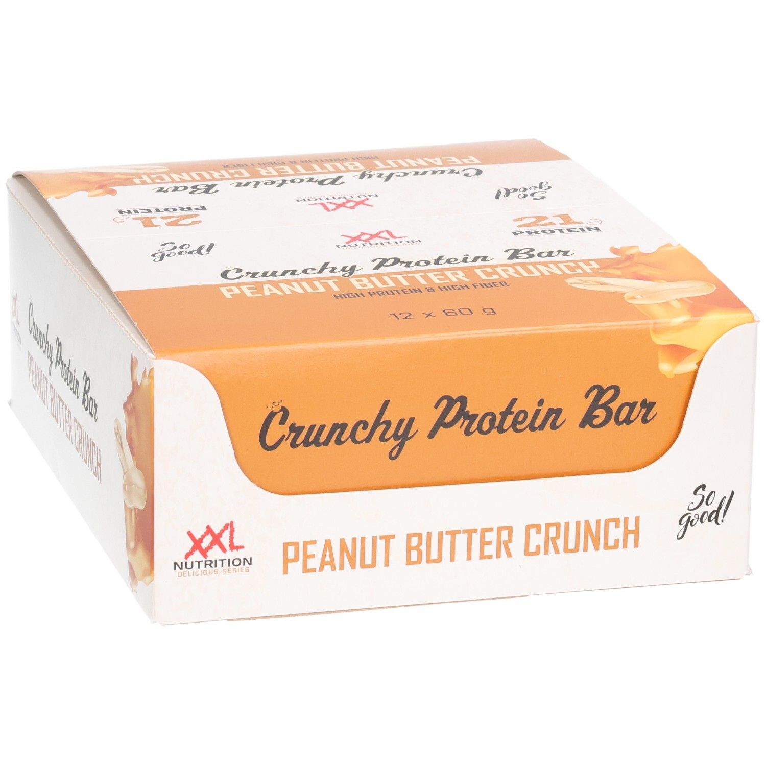 Boîte de Crunchy Protein Bar, Peanut Butter Crunch. Marque XXL Nutrition. 12 barres.