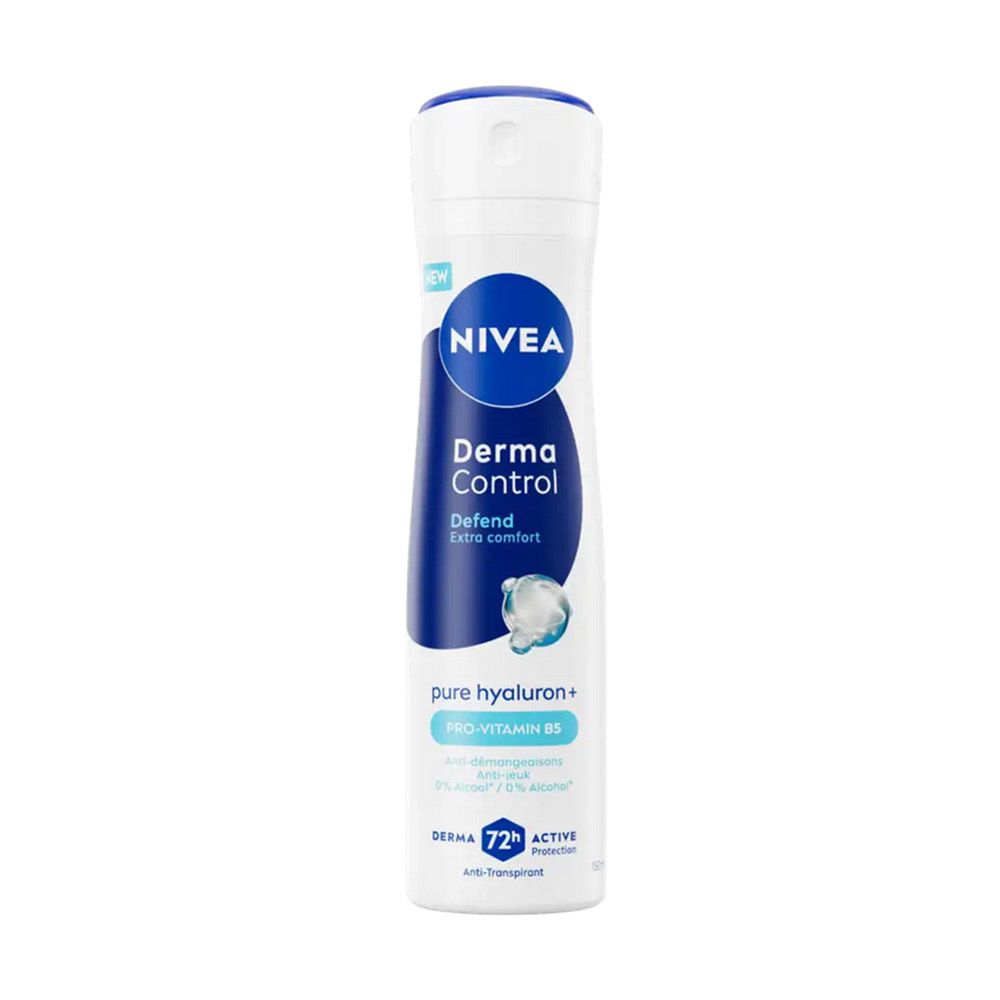 Spray Nivea Derma Control Defend avec Hyaluron et Pro-Vitamine B5. Protection 72h.