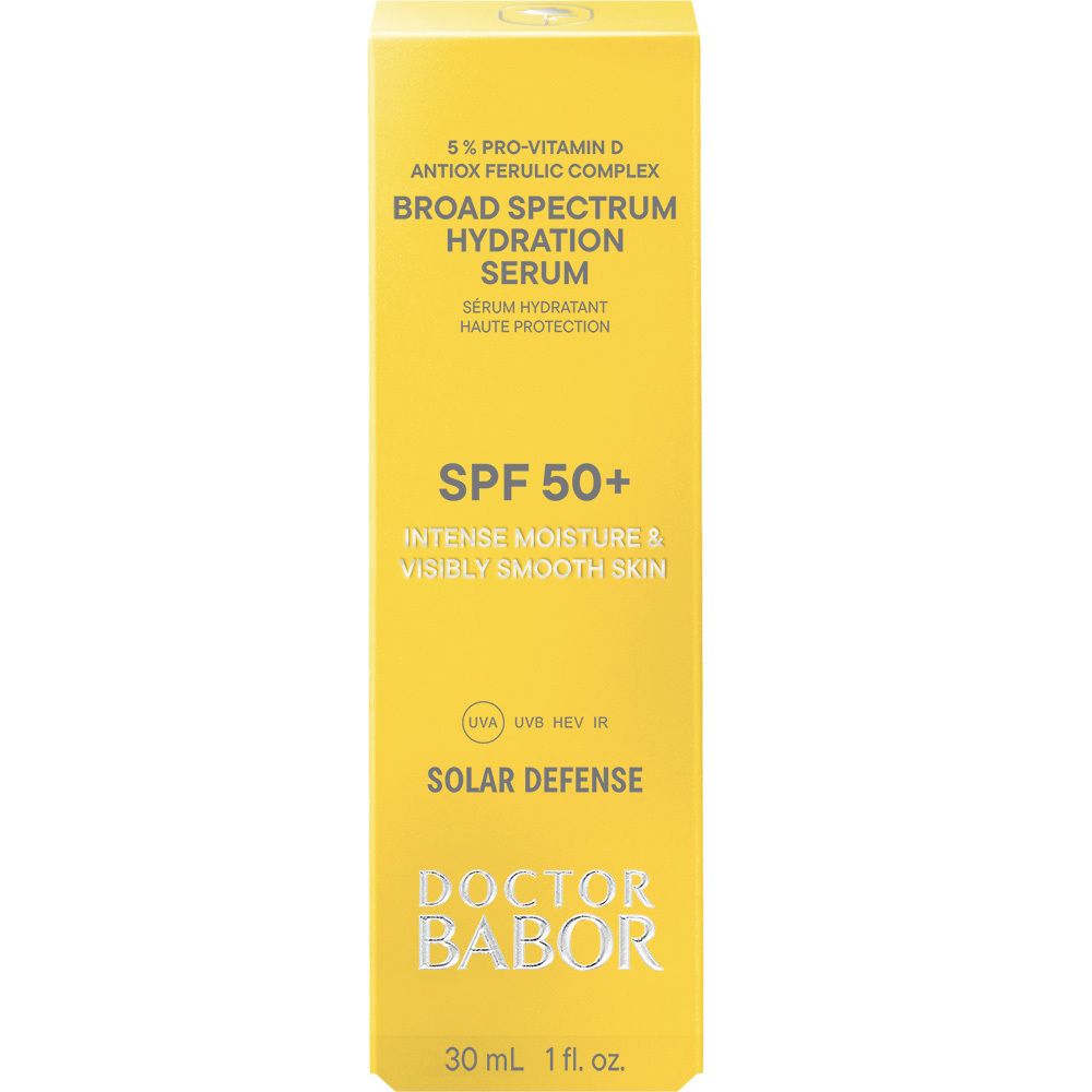 Emballage jaune. Texte: SPF 50+, Doctor Babor.
