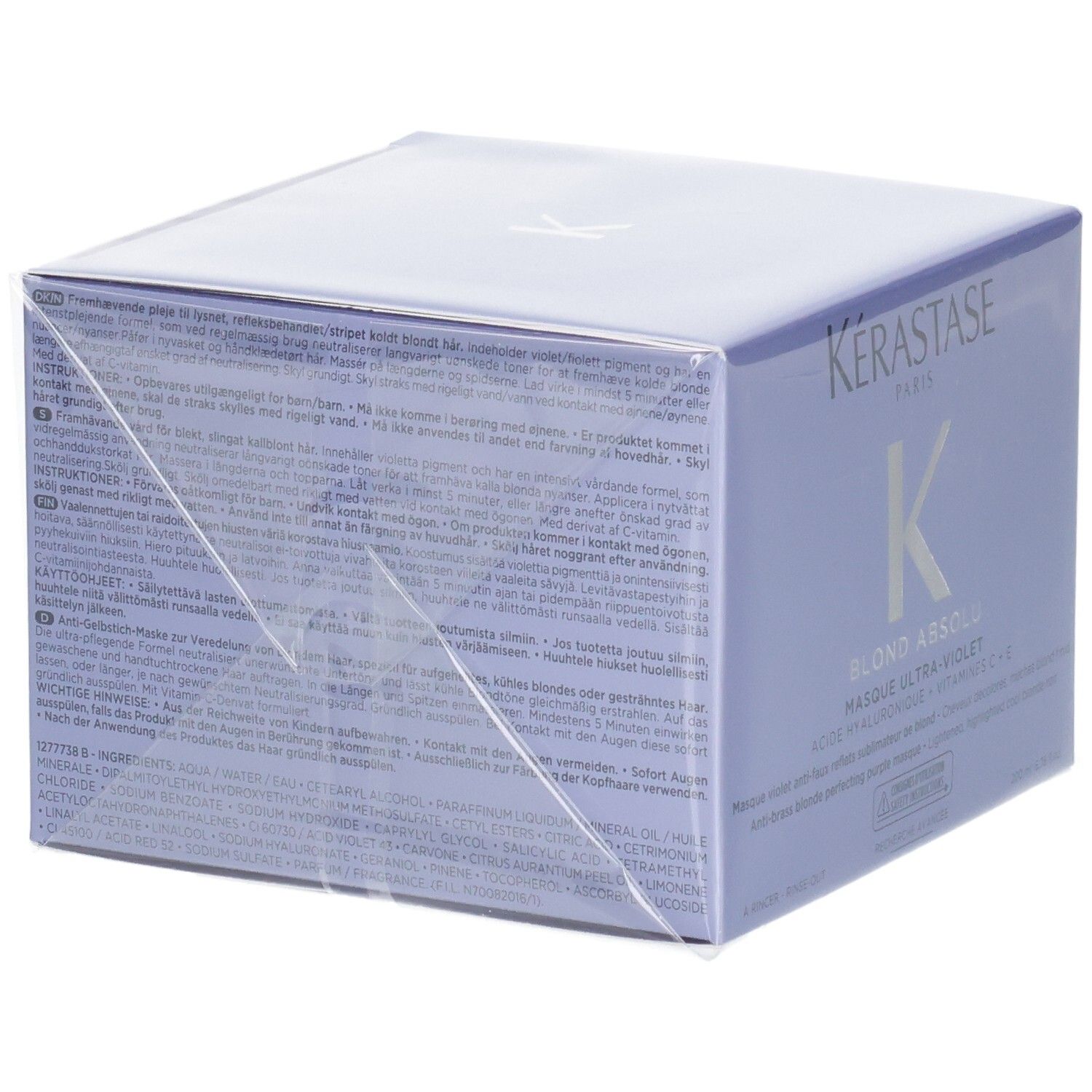 Emballage Kérastase Blond Absolu Masque Ultra-Violet, dos avec instructions d'utilisation détaillées.
