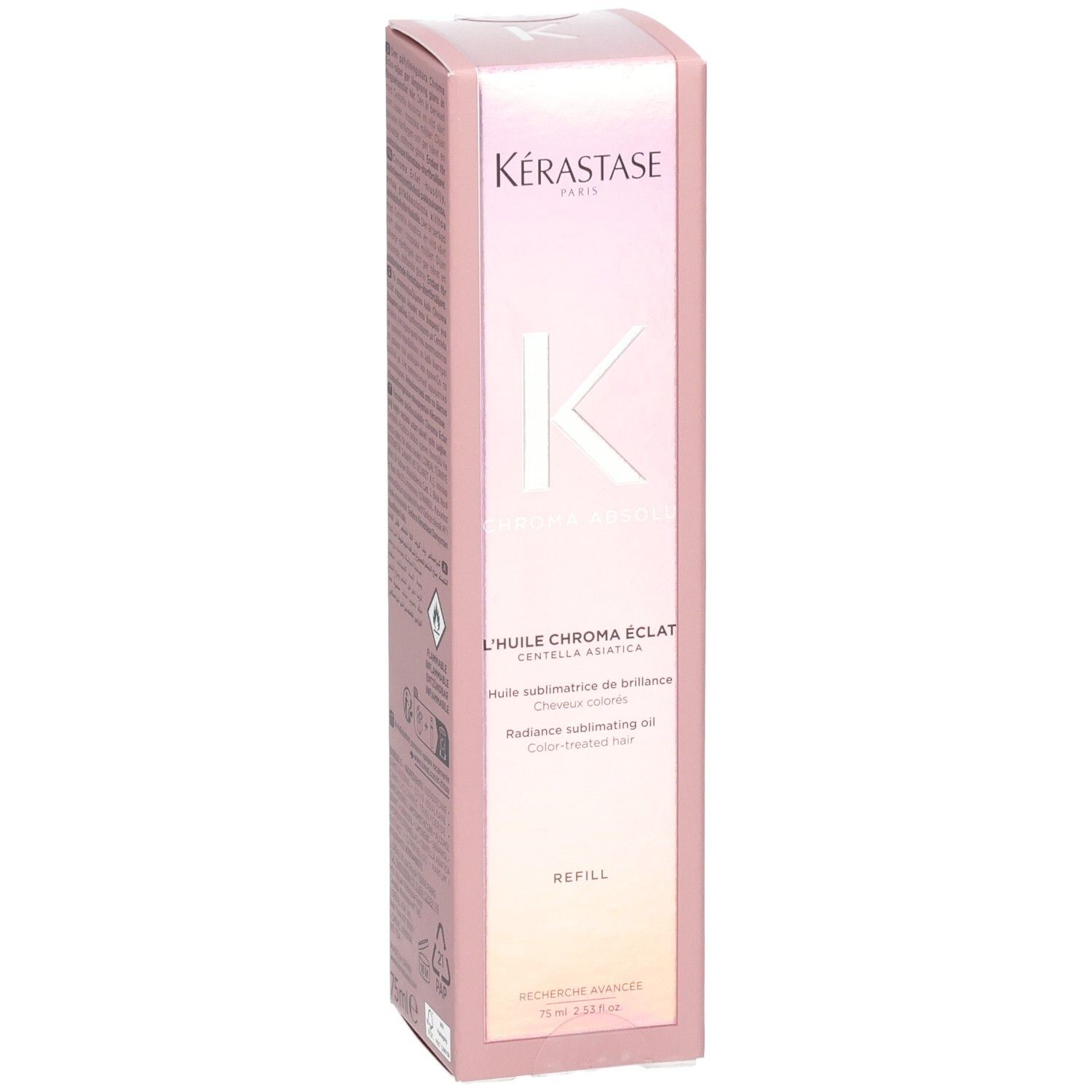 Kérastase Chroma Absolu Huile Chroma Éclat Recharge, emballage dégradé.