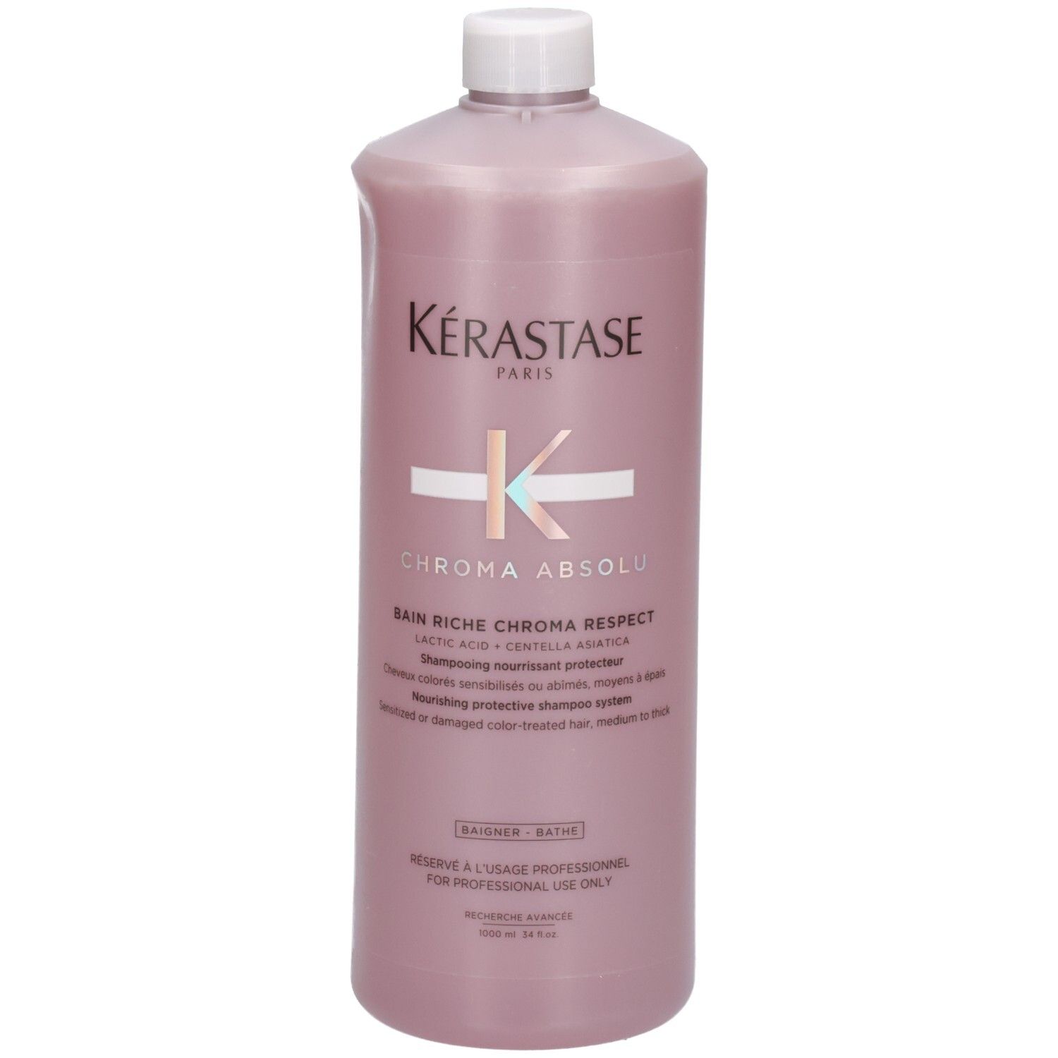 Shampoing Kérastase Chroma Absolu Bain Riche en flacon de 1000ml, légèrement en biais.