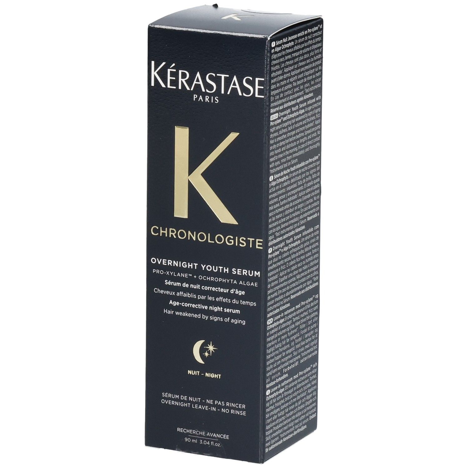 Kérastase Chronologiste Sérum de Nuit Youth : Boîte noire avec logo K doré et informations produit.