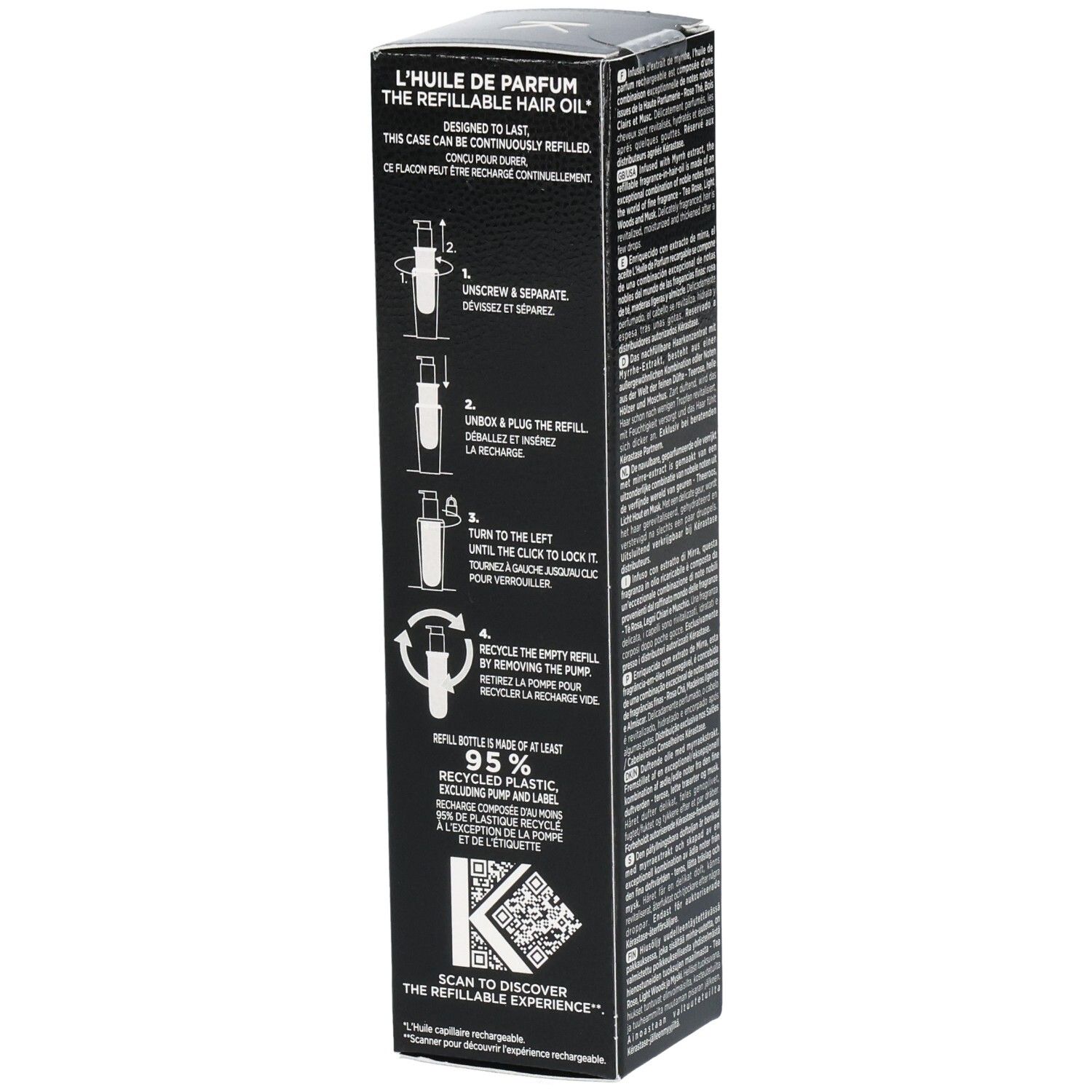 Recharge Kérastase Chronologiste L'Huile de Parfum avec instructions de remplissage.