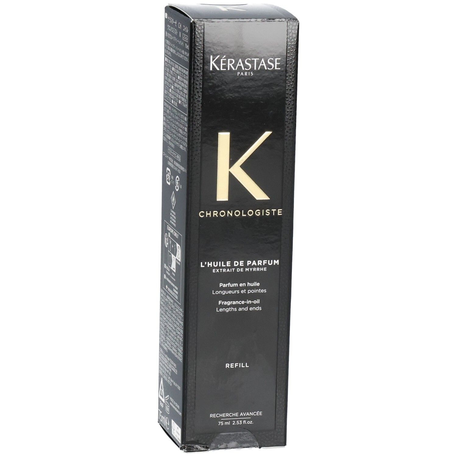 Recharge Kérastase Chronologiste L'Huile de Parfum, 75ml, mettant en avant le logo K.
