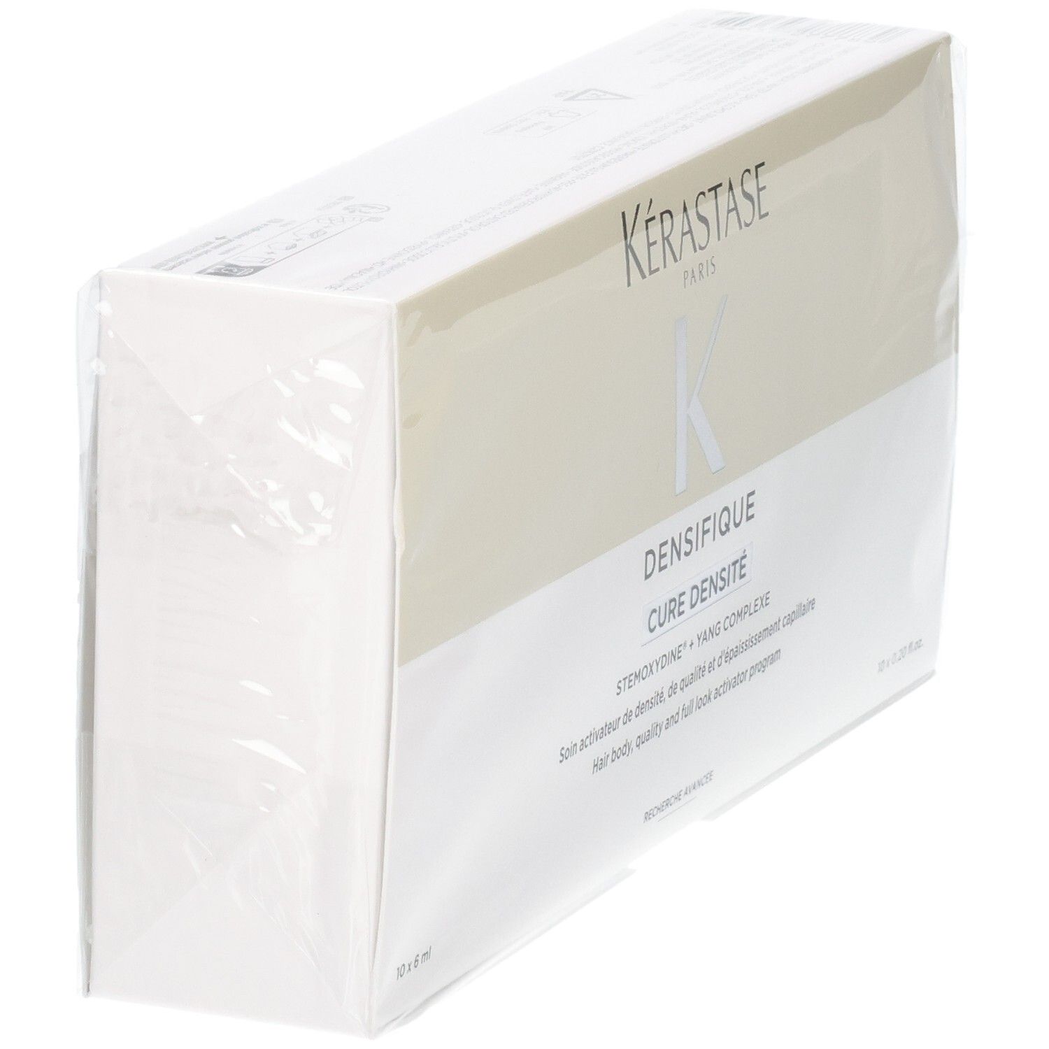 Boîte Kérastase Densifique Cure Densité pour cheveux avec texte et logo.