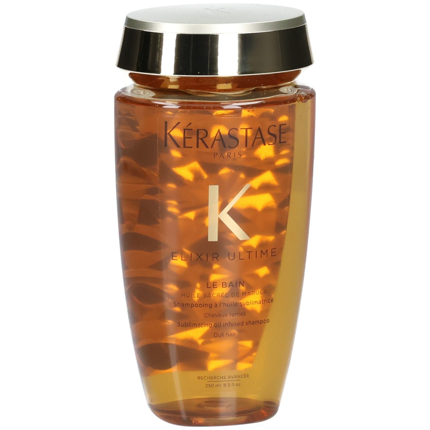 Shampooing Kérastase Elixir Ultime Le Bain, flacon de 250ml avec bouchon doré.