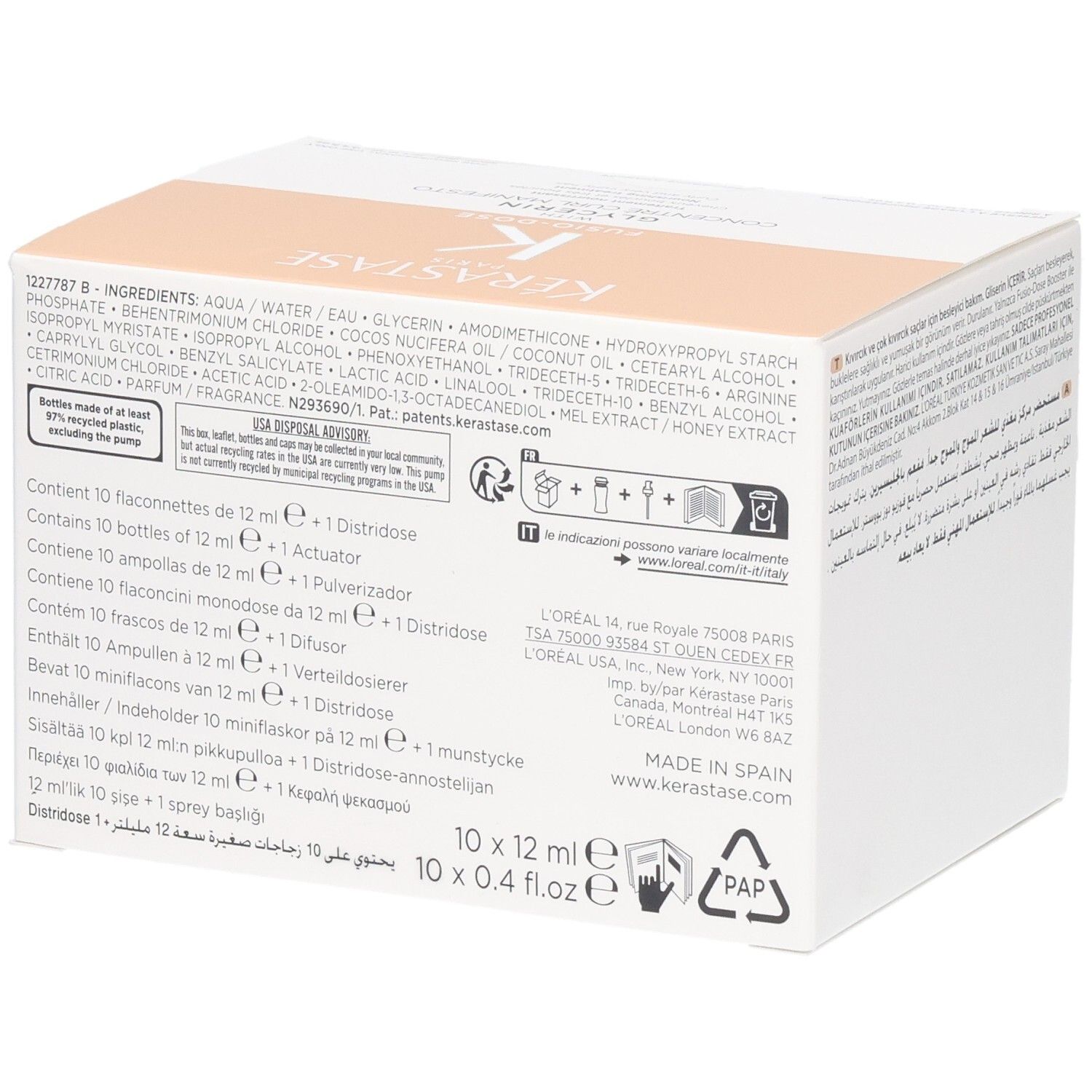 Boîte Kérastase contenant 10 flacons de 12 ml et 1 diffuseur.