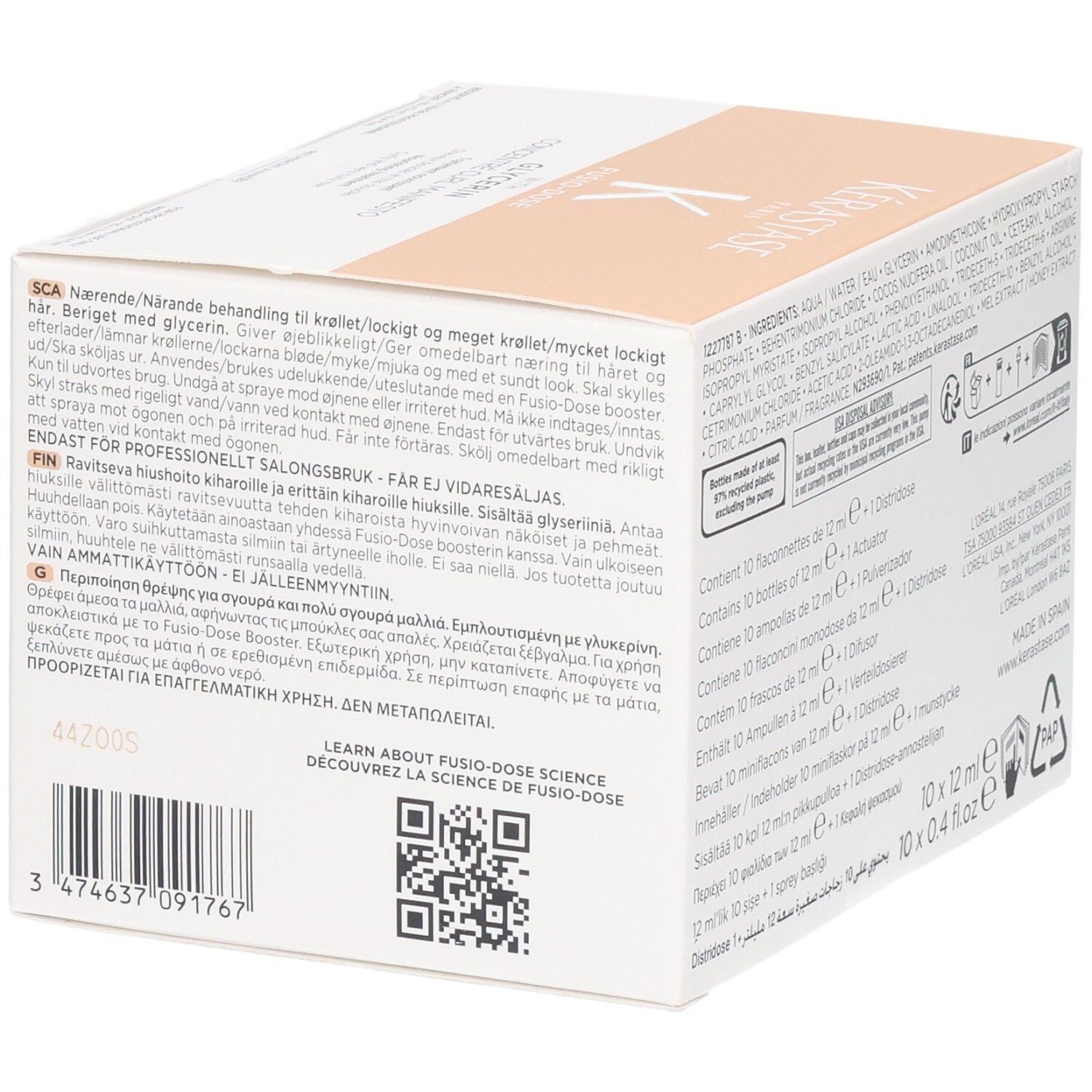Boîte de 10 flacons (12 ml chacun) Kérastase Fusio-Dose Booster.