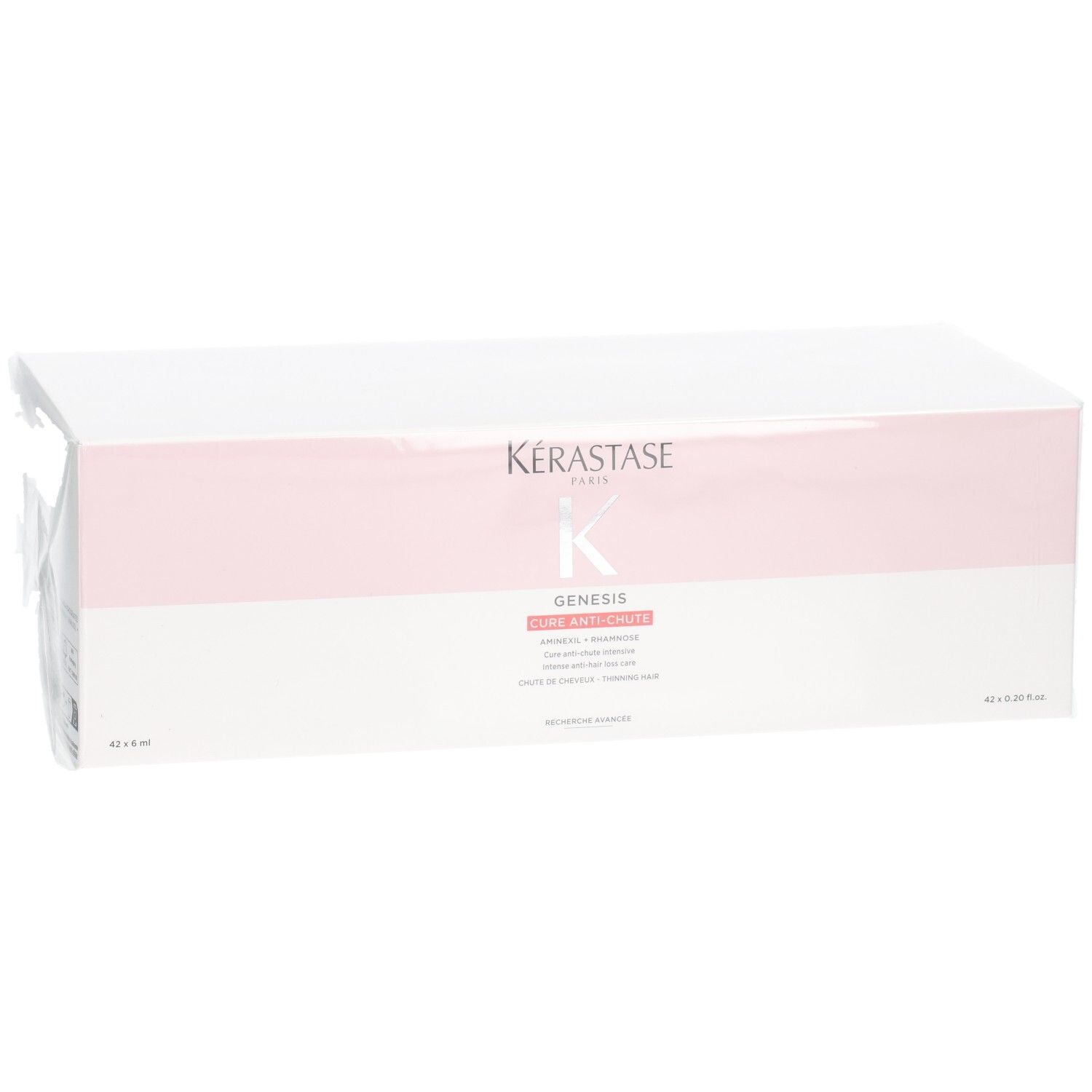 Coffret Kérastase Genesis Curls Anti-Chute, emballage blanc et rose.