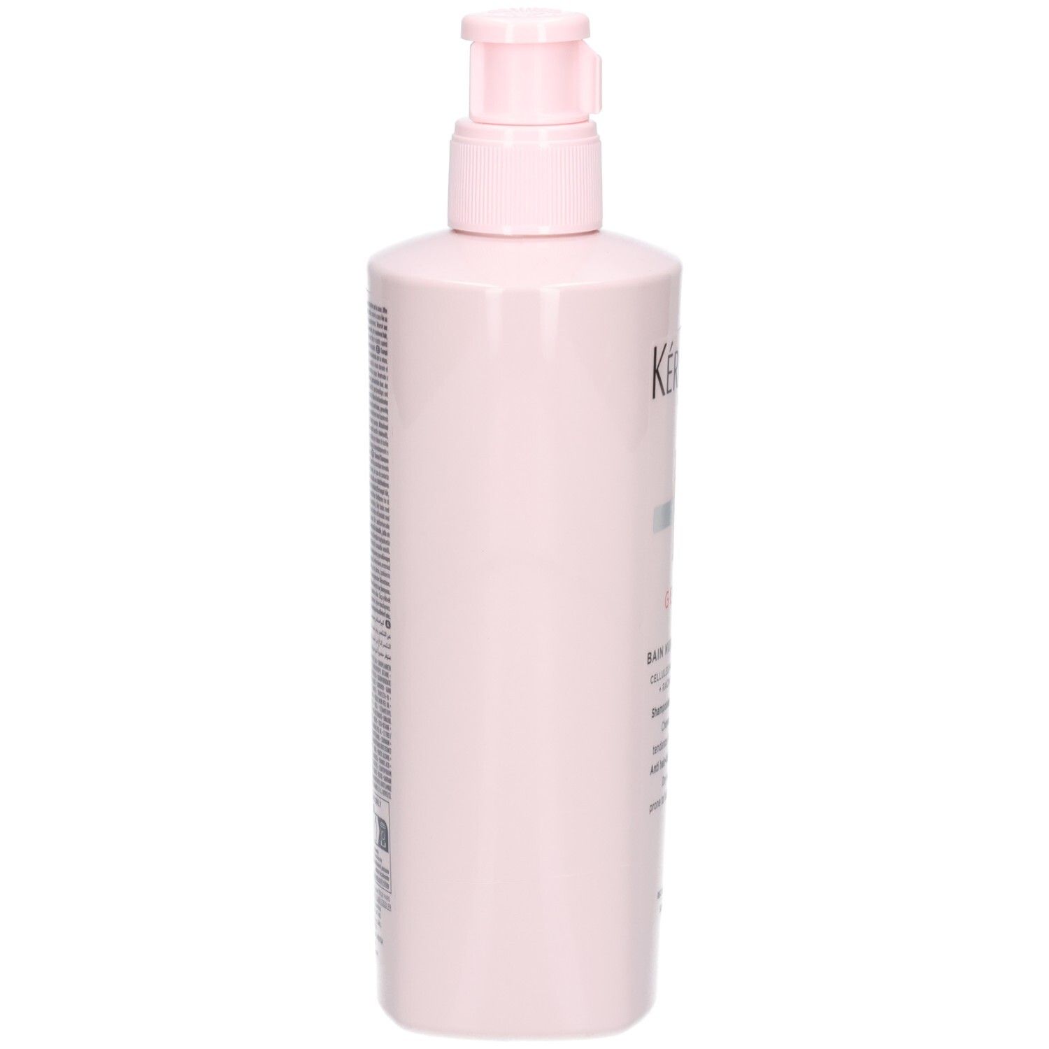 Arrière de la bouteille de shampoing Kérastase Genesis Bain Nutri-Fortifiant avec informations produit.