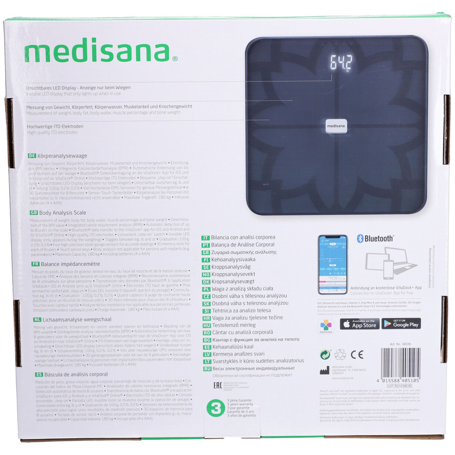 Medisana® Pèse-personne d'analyse corporelle BS450 Connect