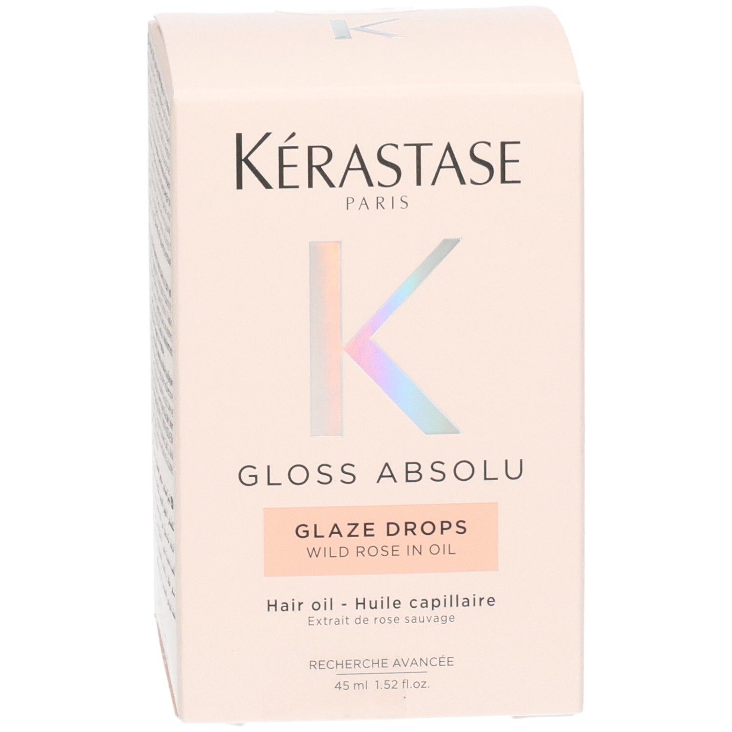 Kérastase Gloss Absolu Glaze Drops Huile capillaire dans son emballage. Contient 45 ml.