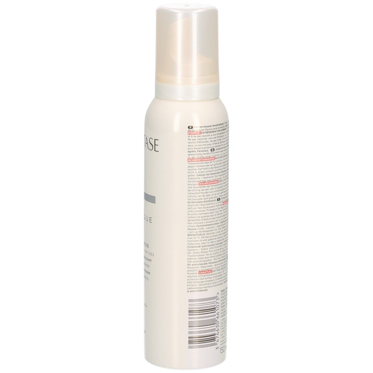 Mousse Densimorphose Kérastase Densifique, vue latérale avec instructions.