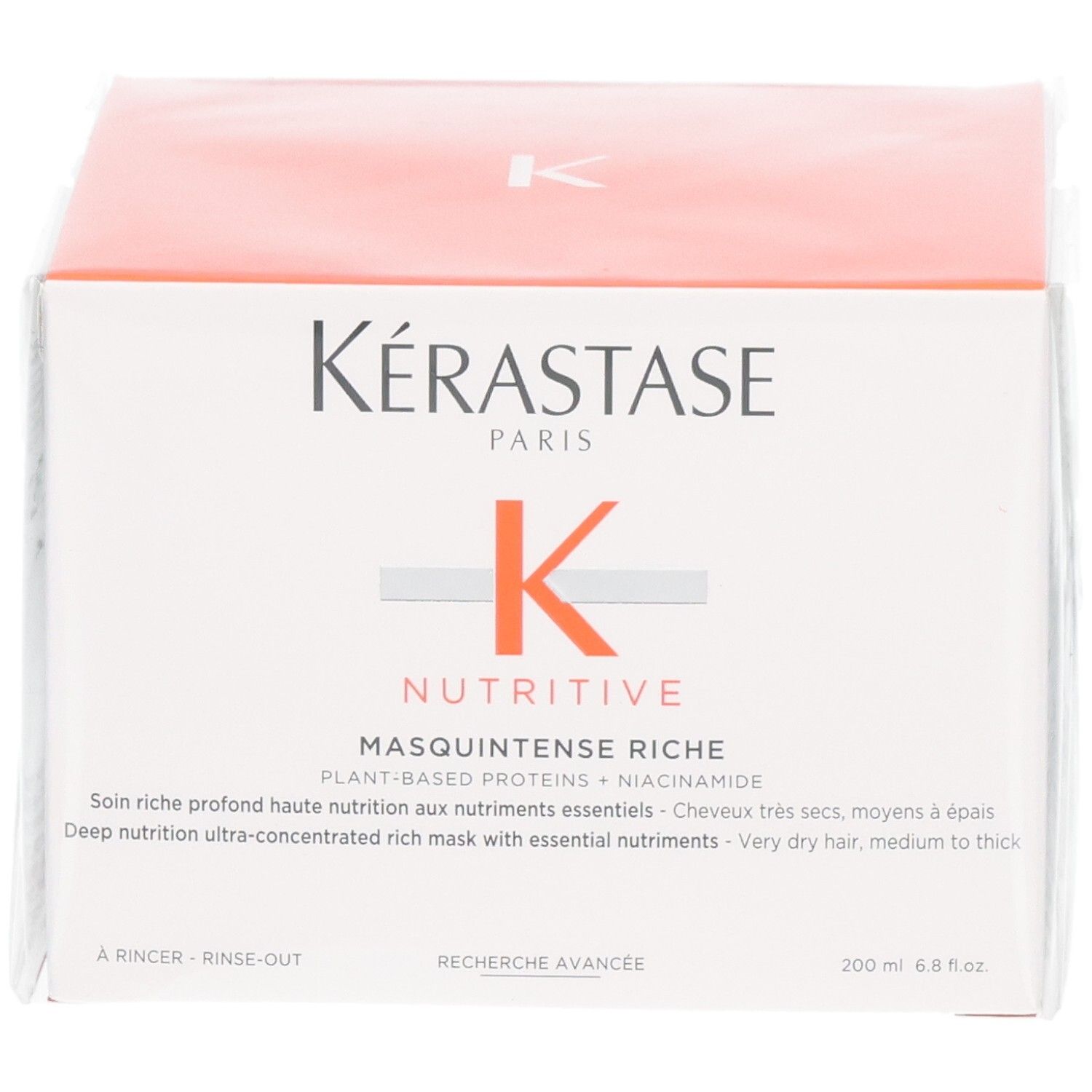 Emballage Kérastase Nutritive Masquintense Riche, masque capillaire, avec logo et nom du produit.