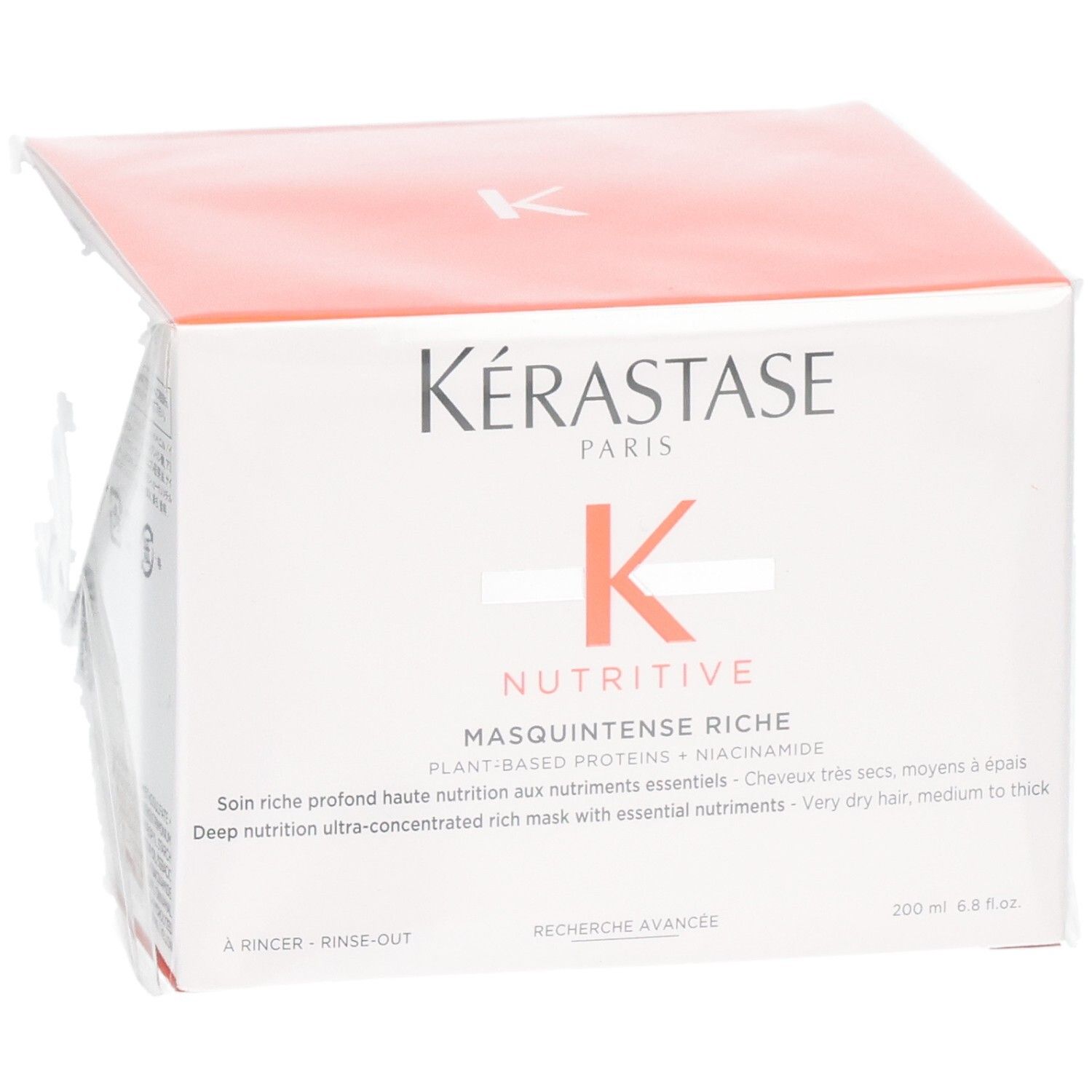 Emballage Kérastase Nutritive Masquintense Riche, masque capillaire, avec logo et nom du produit.