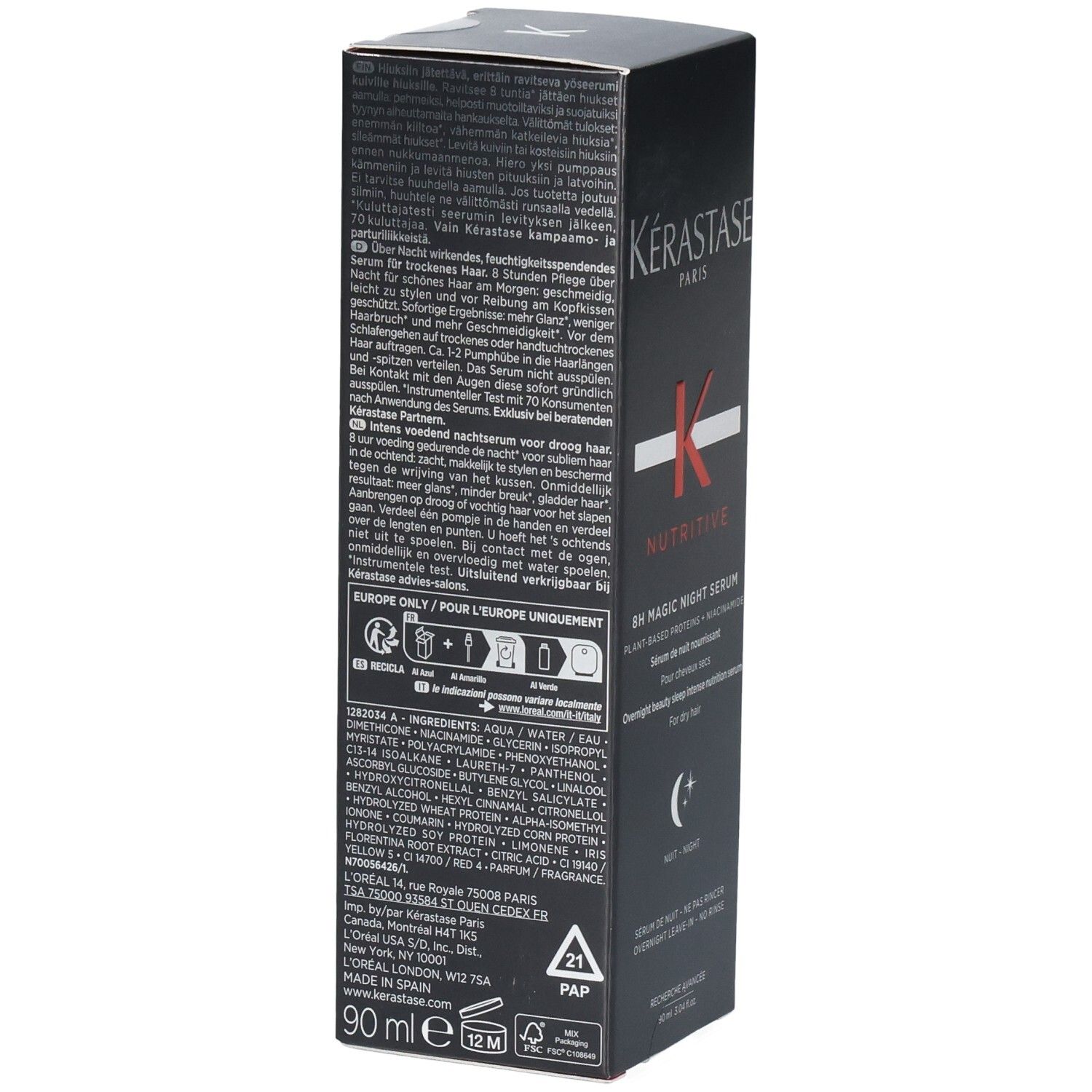 Emballage Kérastase Nutritive 8H Magic Night Serum, 90 ml.