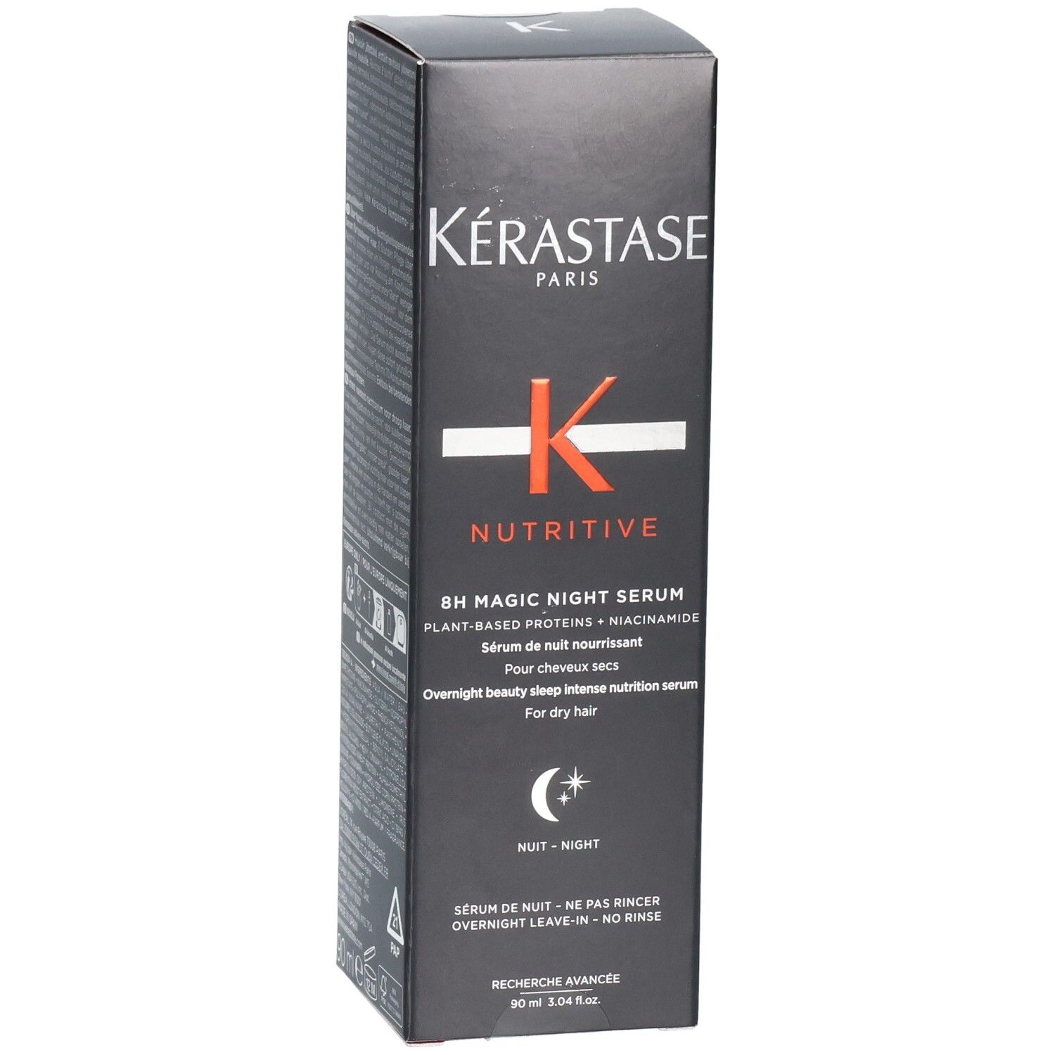 Boîte Kérastase Nutritive 8H Magic Night Serum avec protéines végétales et niacinamide pour cheveux secs.