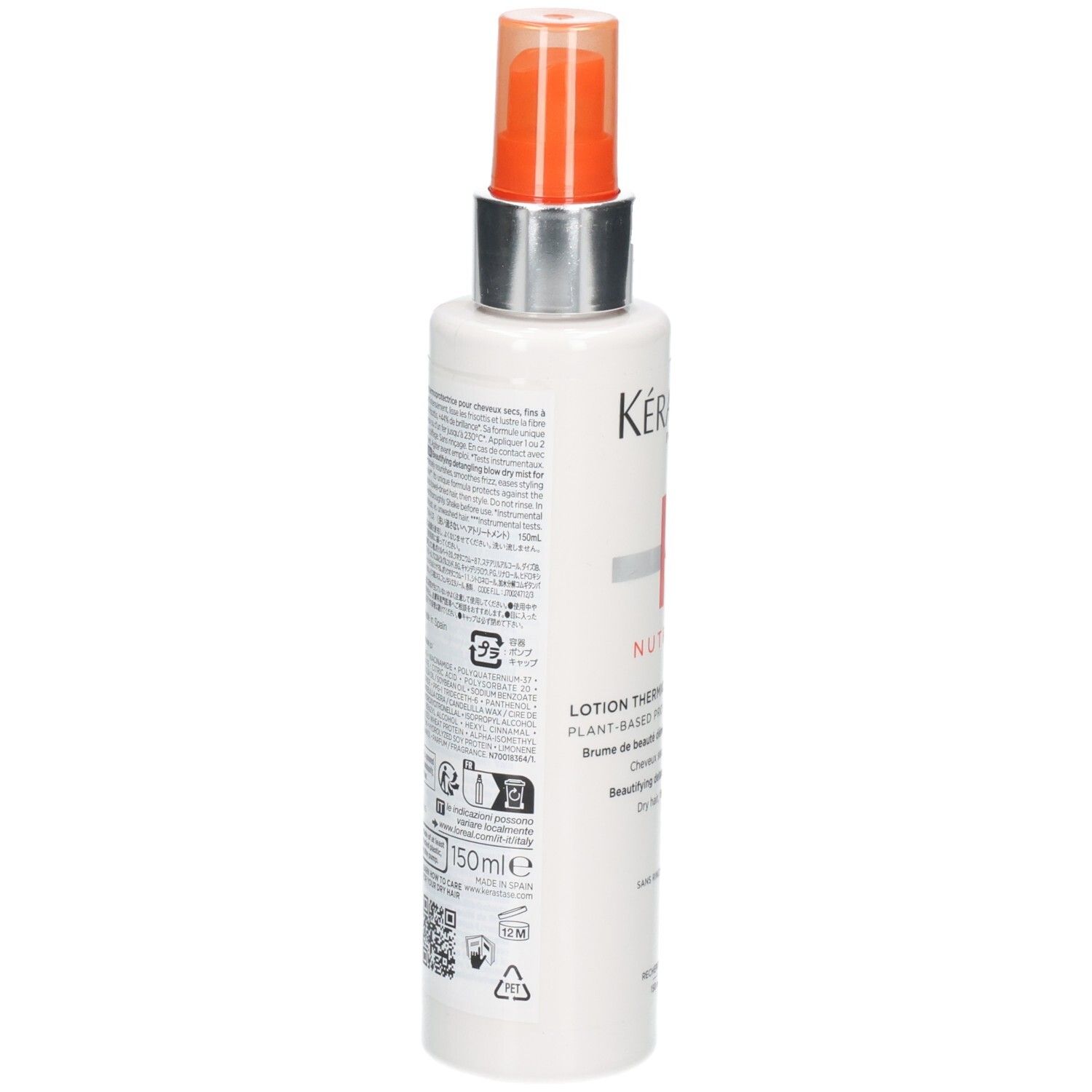 Arrière du flacon Kérastase Nutritive Lotion Thermique Sublimatrice avec ingrédients et instructions.