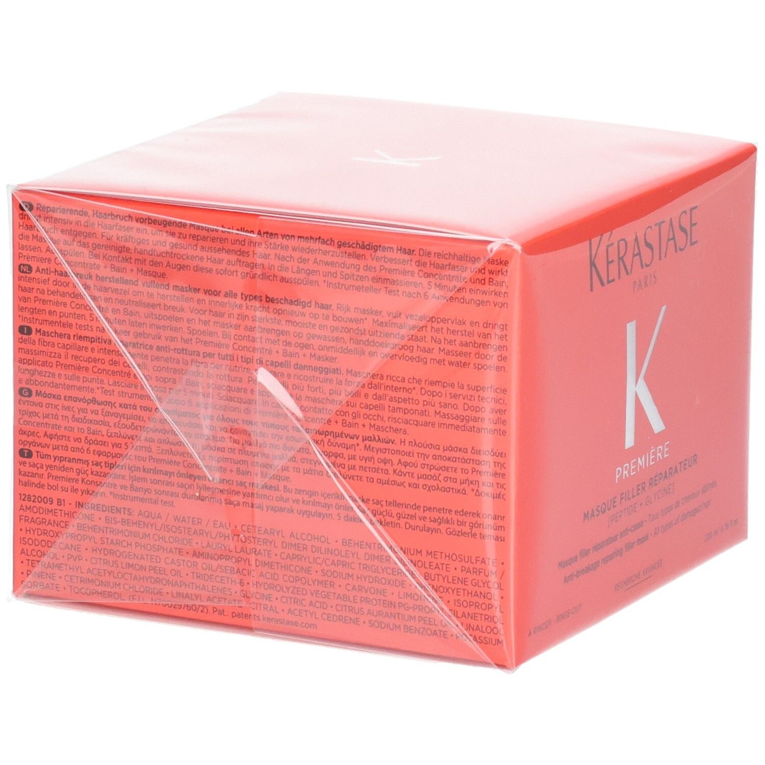 Kérastase Premiere Masque Filler Réparateur soin capillaire dans un emballage rouge avec logo K argenté.