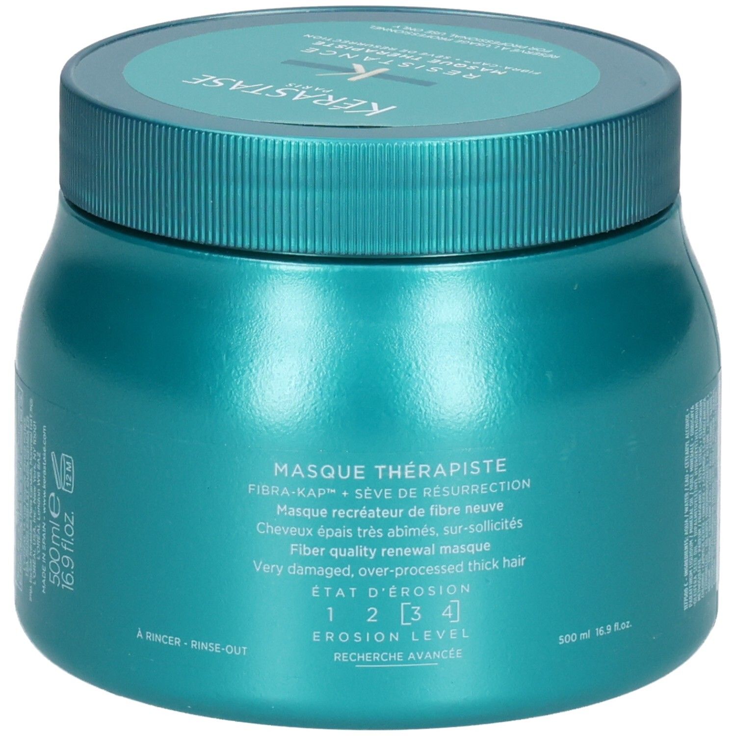 Pot turquoise Kérastase Masque Thérapiste, 500ml. Pour cheveux très abîmés.