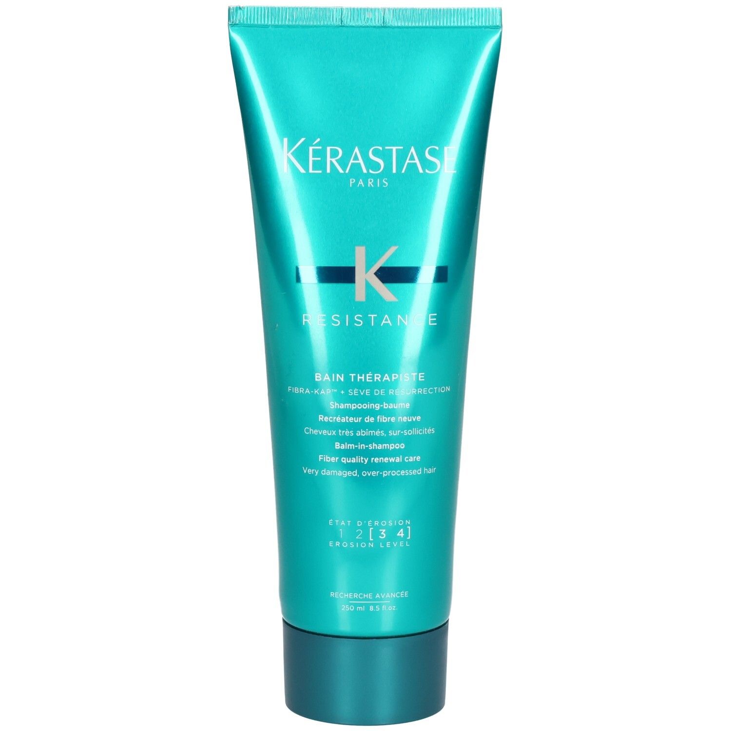 Tube turquoise Kérastase Resistance Bain Thérapiste Shampooing-baume. 200 ml.