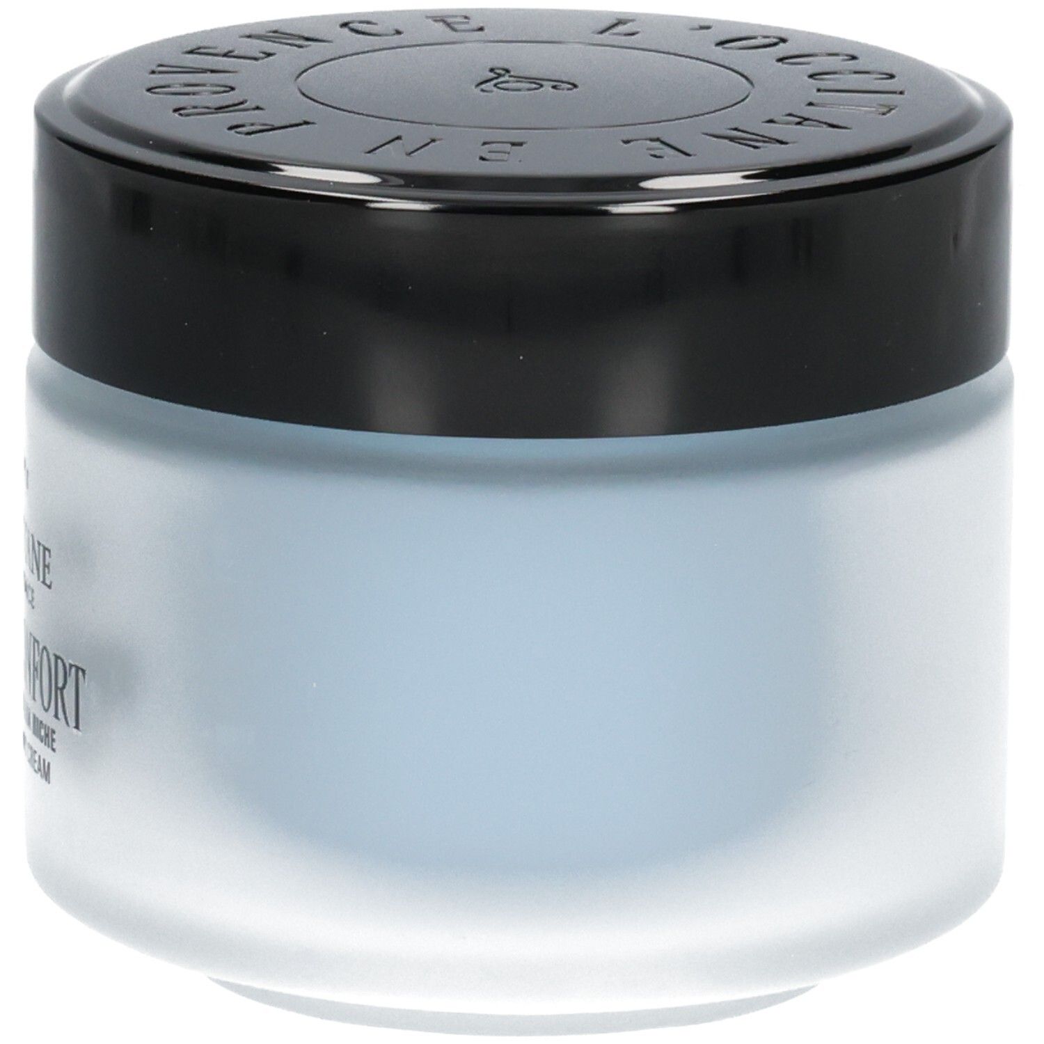 Vue latérale du pot en verre L'OCCITANE Karité Confort Ultra Rich Body Cream.