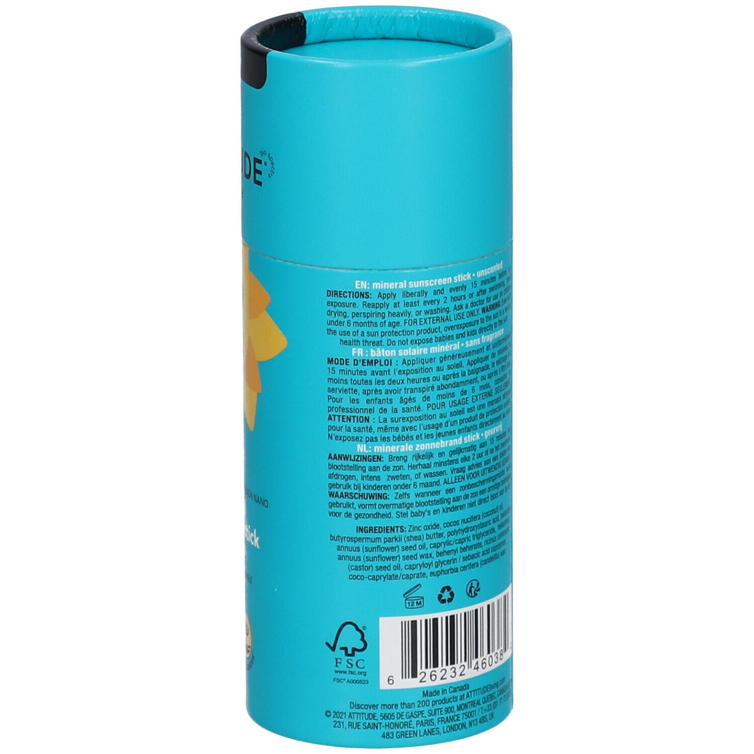 ATTITUDE Bâton solaire minéral visage pour enfants FPS 30