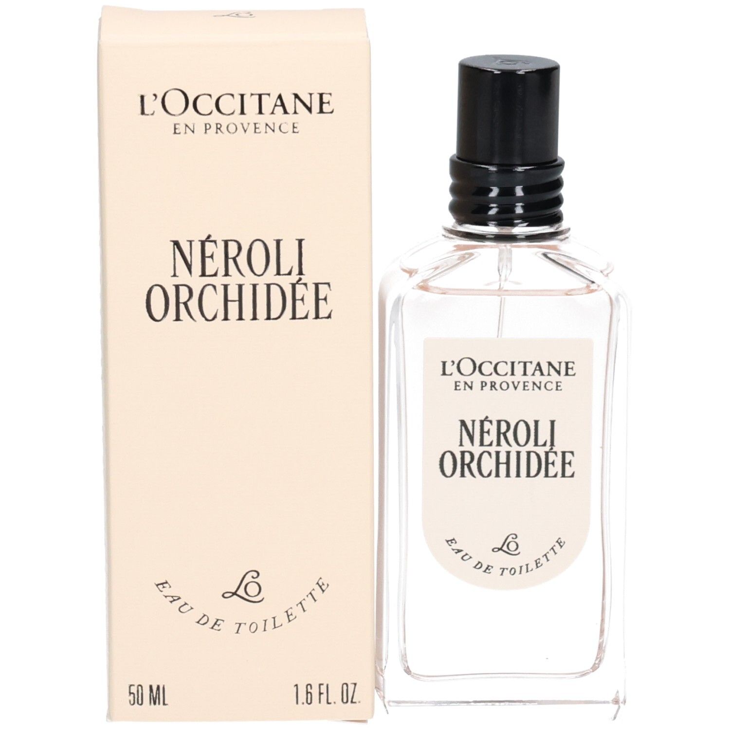 Flacon et boîte d'emballage L'OCCITANE Eau de Toilette Néroli Orchidée, 50 ml.